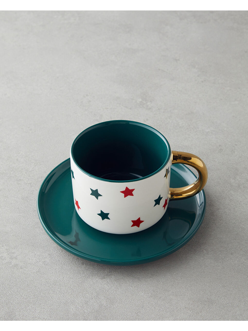 Holiday Shine New Bone China 4 Parça 2 Kişilik Çay Fincanı Takımı 200 ml Kırmızı-Yeşil-Gold-2