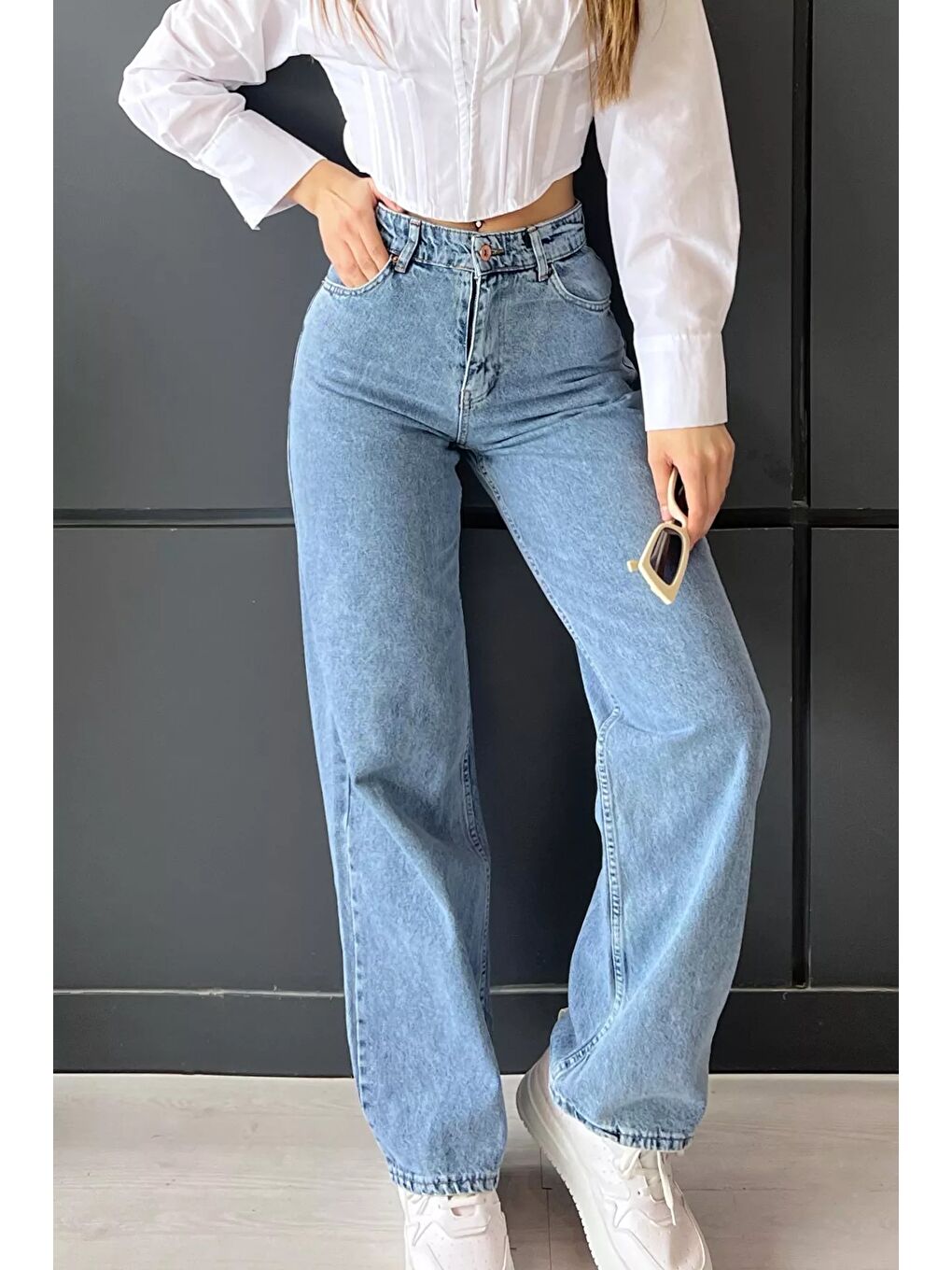 Mavi Kadın Bol Paça Yüksek Bel Jean Pantolon-2