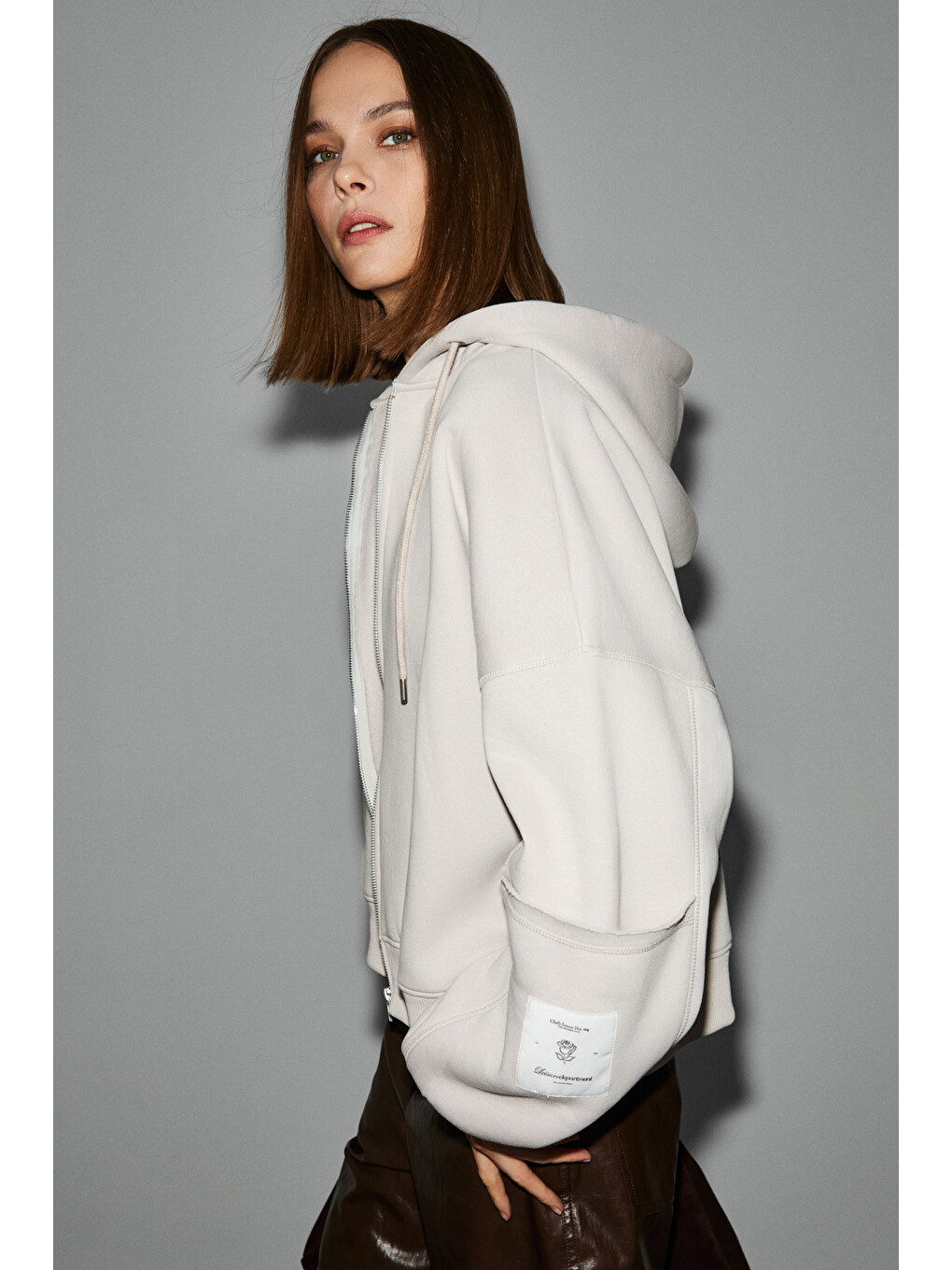 Vıvıenne Kadın Metal Fermuarlı Kapüşonlu Kolda Süs Etiket Ve Cep Detaylı Açık Lila Sweatshirt-2