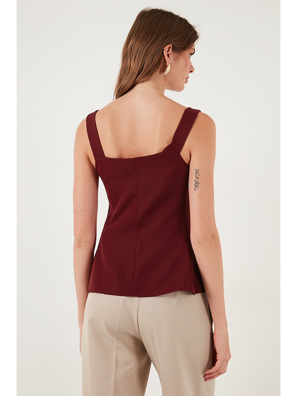 Bordo Fitted Fit V Yaka Düğmeli Yelek 611FYL145-5