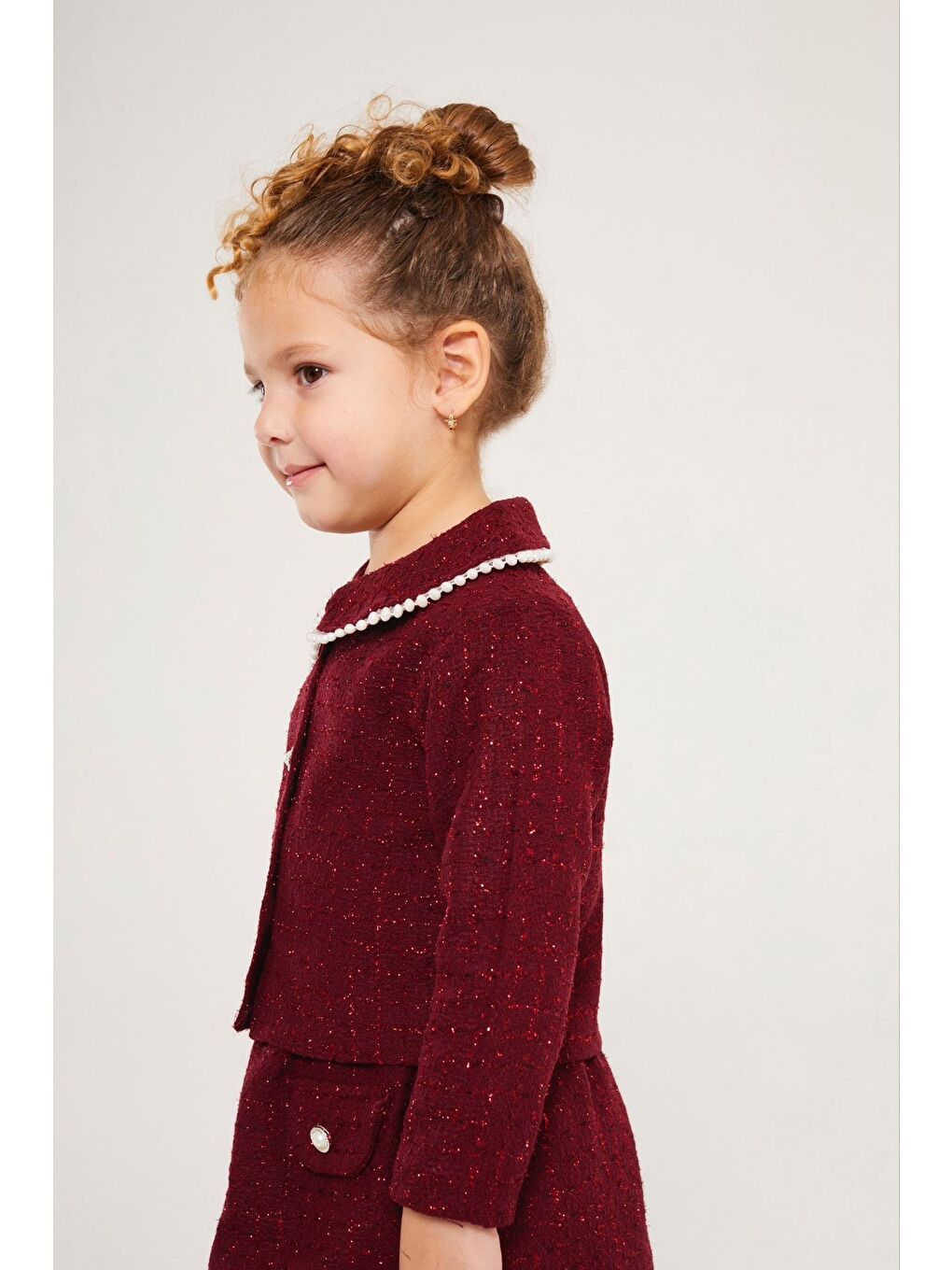Kırmızı Kız Çocuk Bayramlık İnci Detaylı Ceket & Etek Takım 12477-2