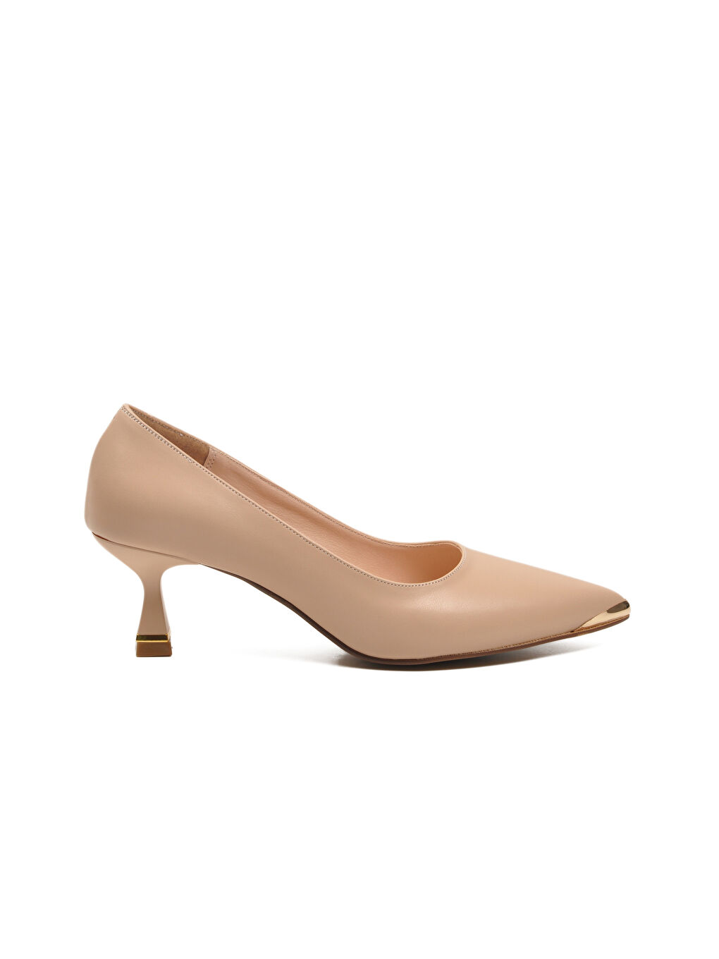 Bej Cilt İnce Kısa Topuklu Kadın Abiye Ayakkabı 357171 Z-1