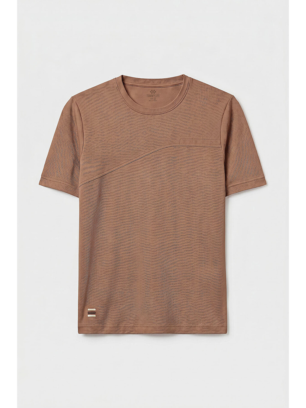 Kahverengi Rahat Form Yüzeyi Dokulu Ön Dikiş Detaylı Erkek T-shirt - 88437