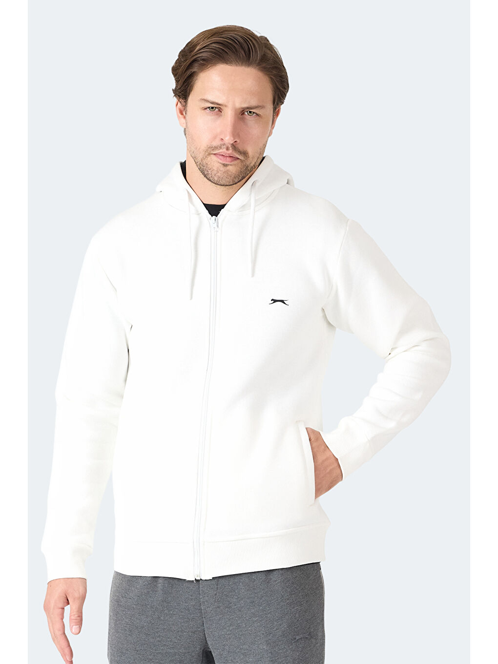 MAJESTIC I Erkek Fermuarlı Kapüşonlu Cepli Ekru Sweatshırt