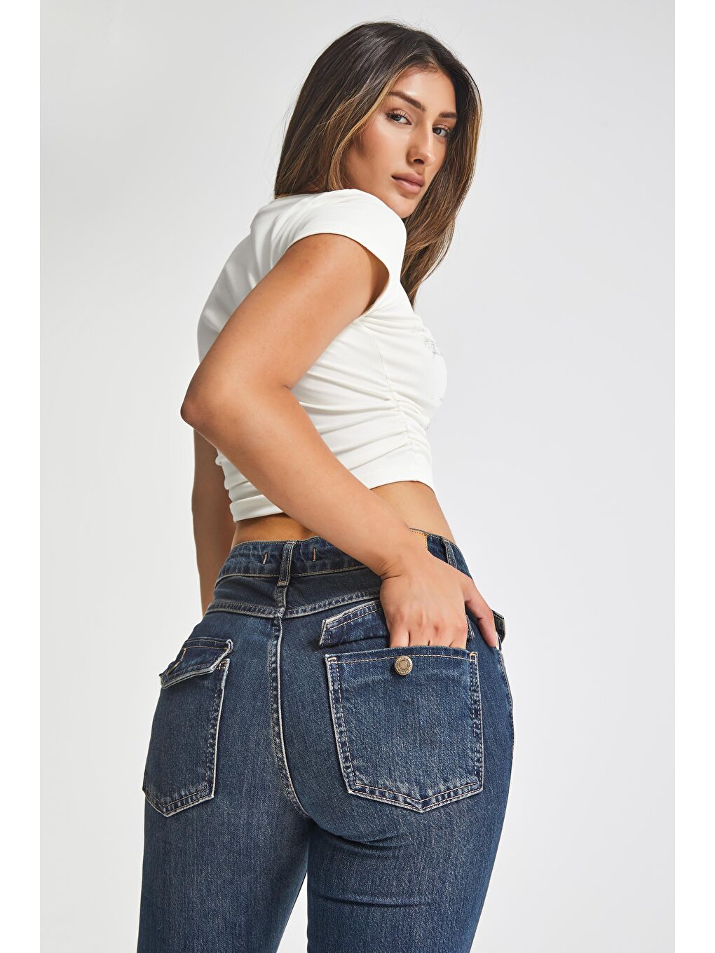 Mavi Kadın Jean Rengi 2w5-8 Mide Rise Flare Fit Süper Esnek Kumaş İç Boy 83cm Denim Jean-2