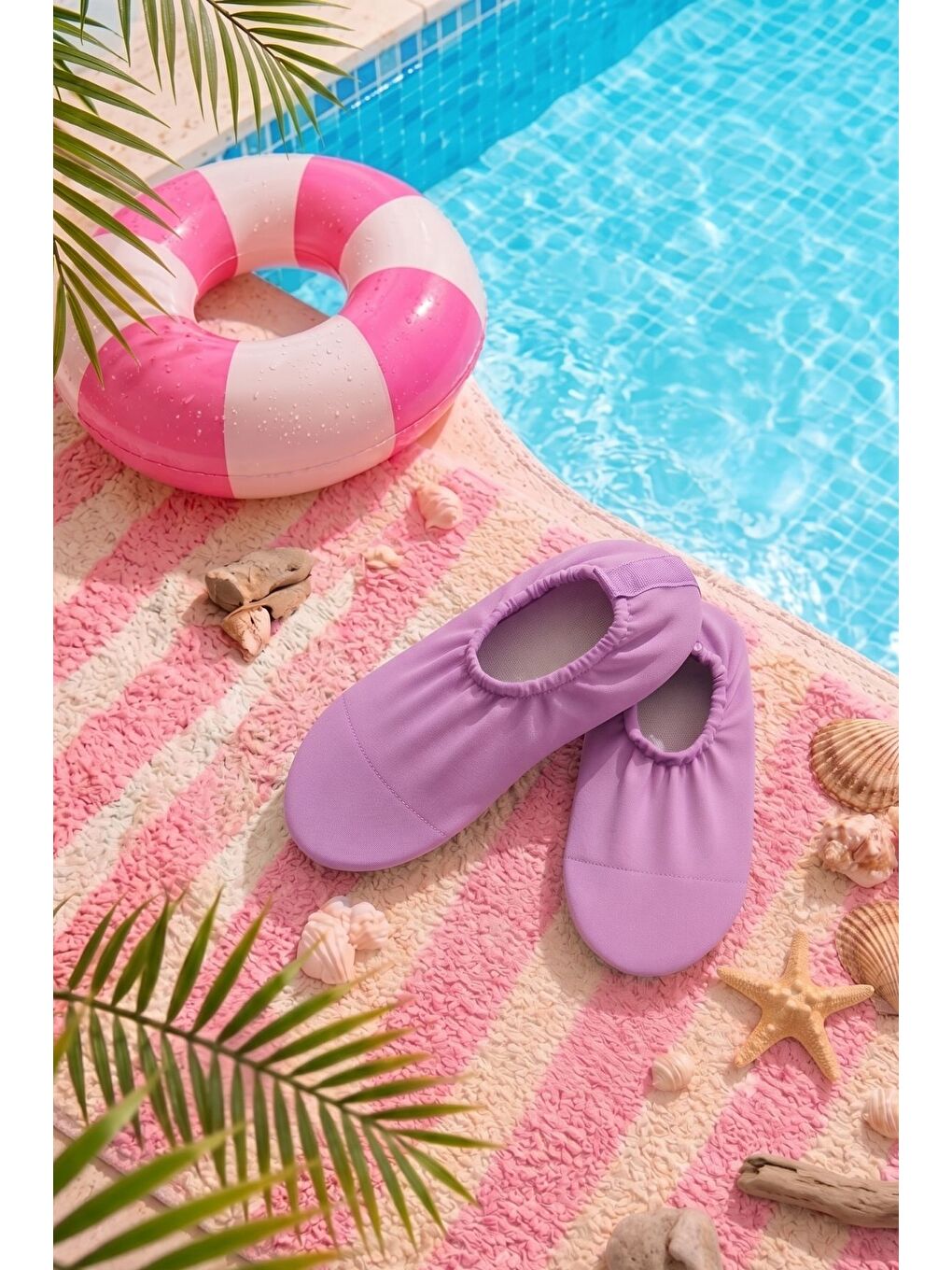 Mor Düz Renk Kaymaz Taban Bebek - Çocuk Deniz Ayakkabısı-1