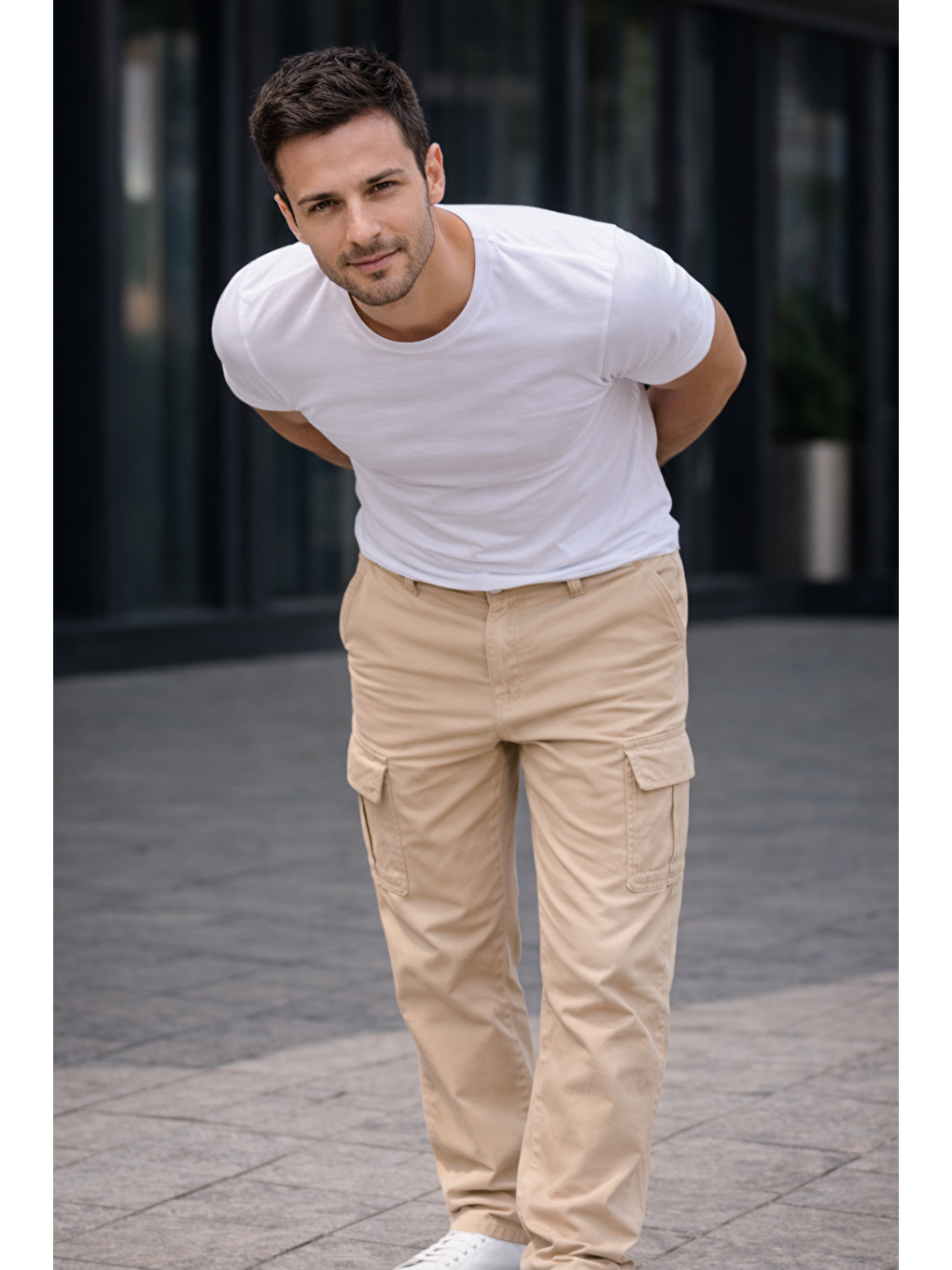 Bej Erkek Trend Bol Paça Günlük Kargo Taş Baggy Pantolon-2