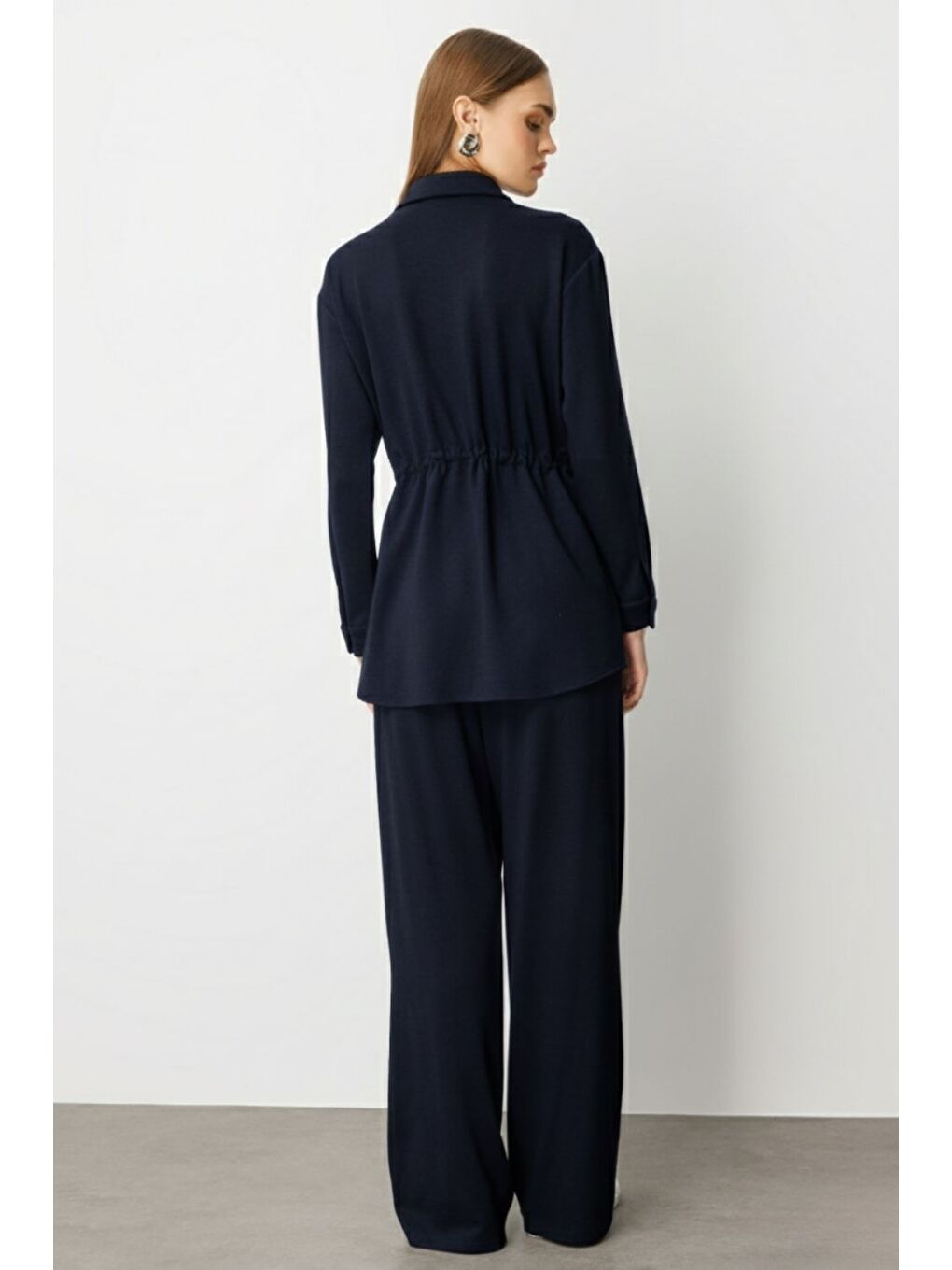 İndigo Mavi Beli İp Büzgülü Yumuşak Dokulu İndigo Tunik-3