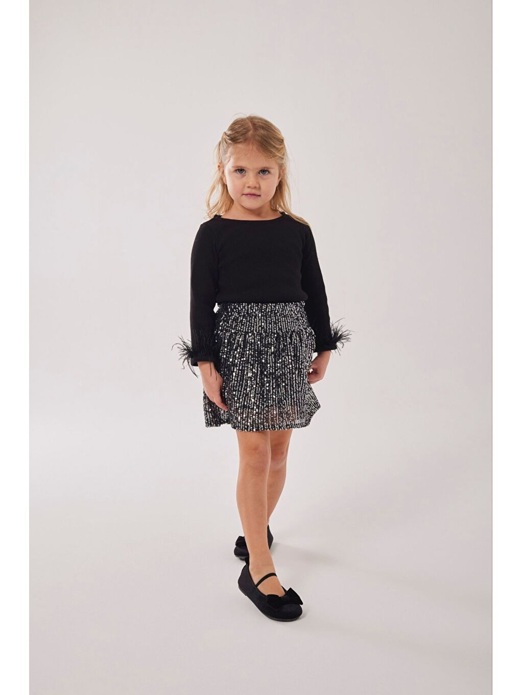 Kız Çocuk Bayramlık Siyah Payet Etek Takımı 12479