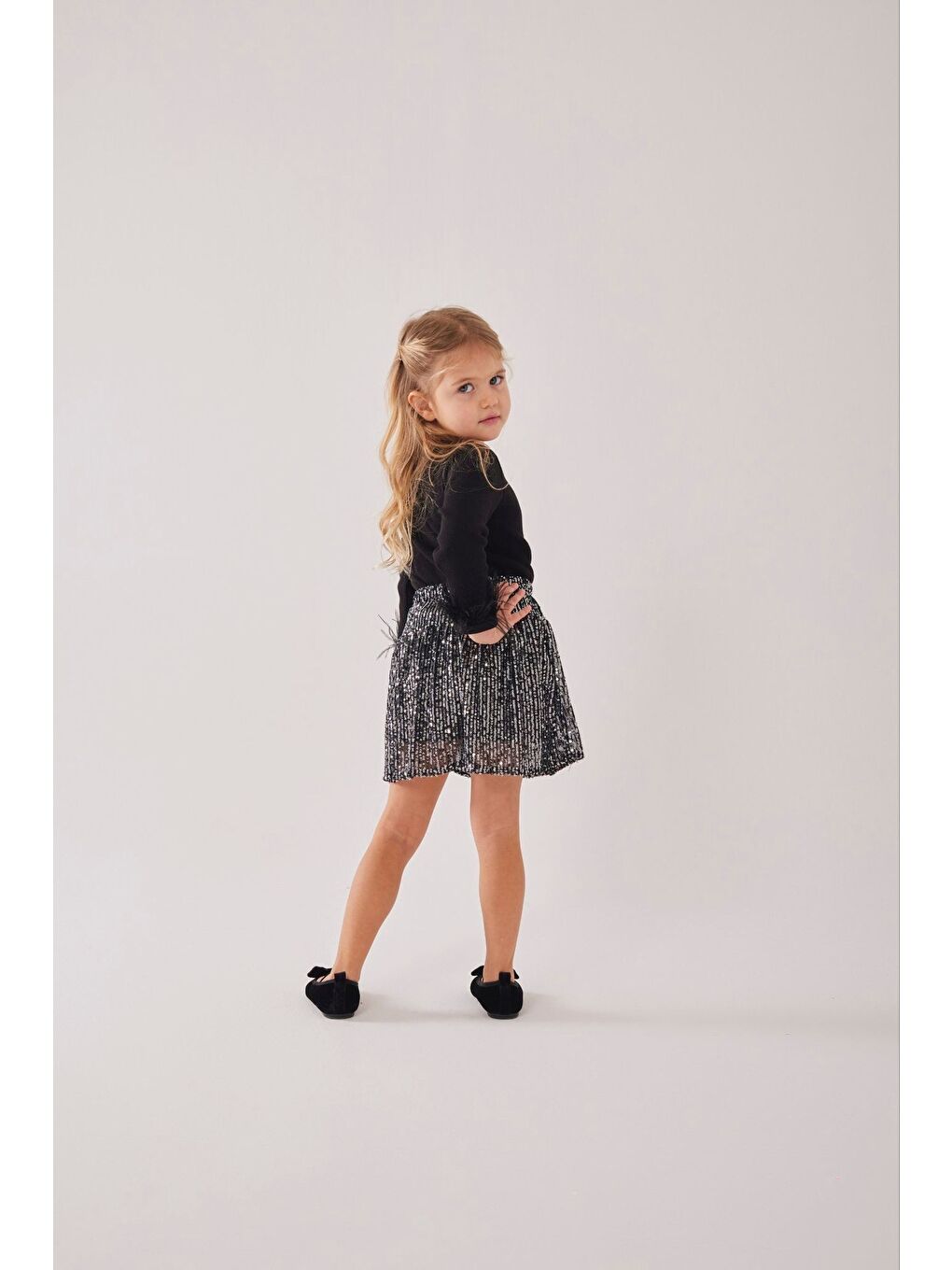 Kız Çocuk Bayramlık Siyah Payet Etek Takımı 12479-1