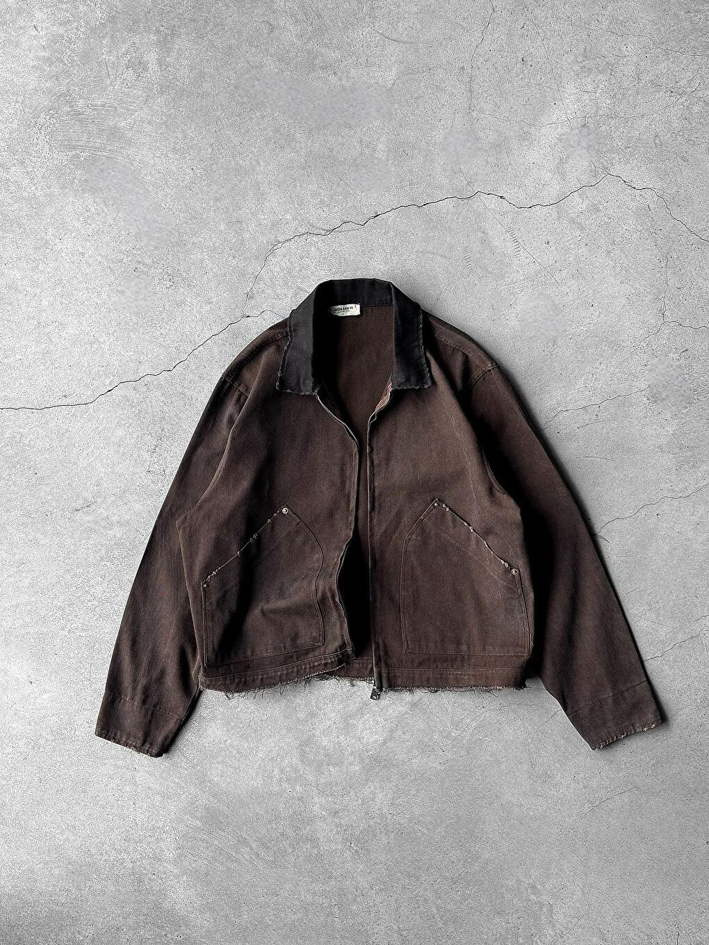 Erkek Kontrast Yaka Yıkamalı Relax Fit Ceket Kahverengi-7