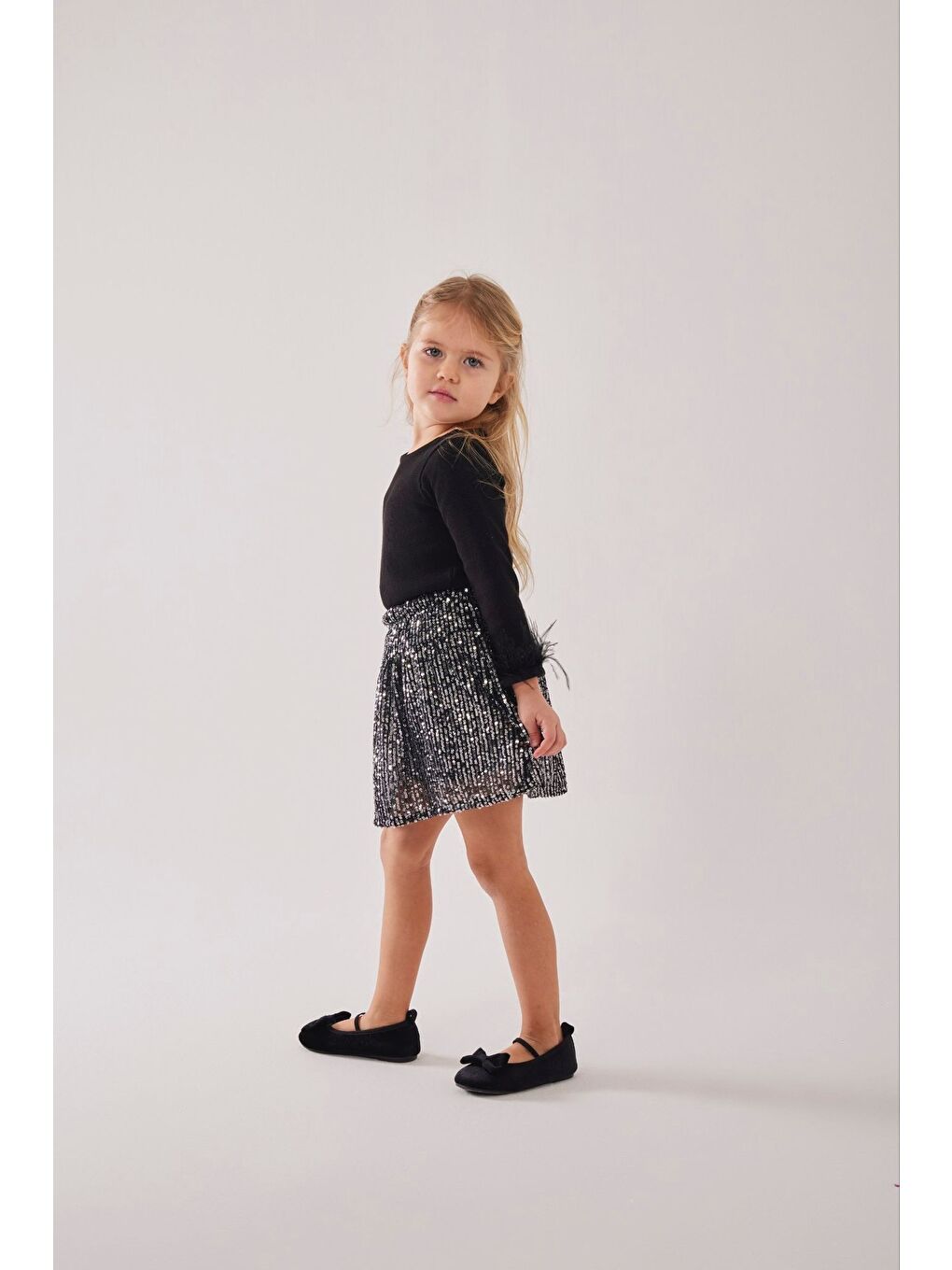 Kız Çocuk Bayramlık Siyah Payet Etek Takımı 12479-2