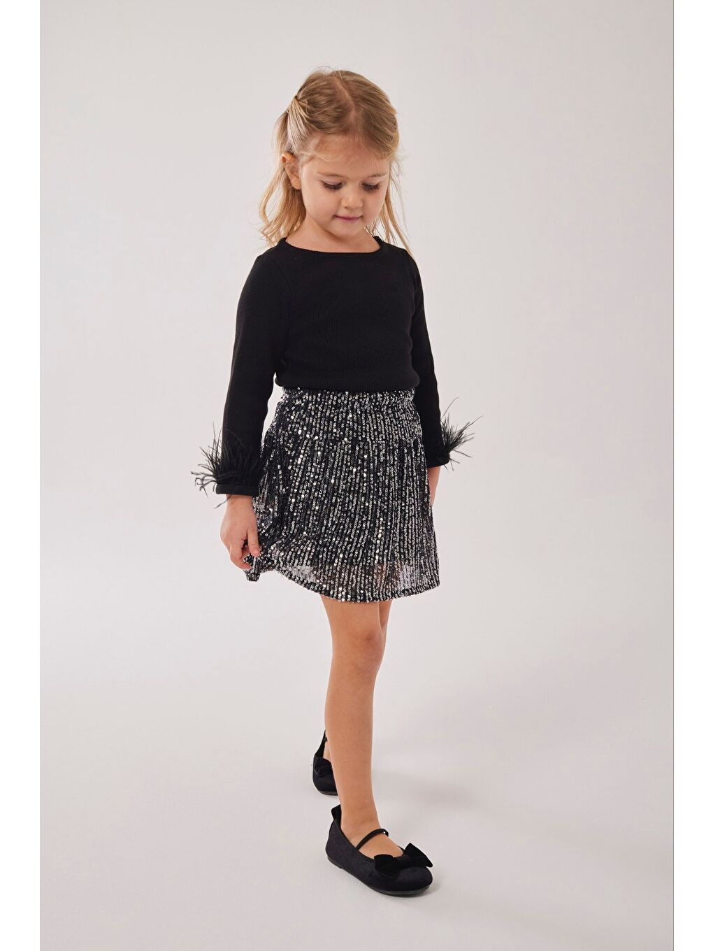Kız Çocuk Bayramlık Siyah Payet Etek Takımı 12479-3
