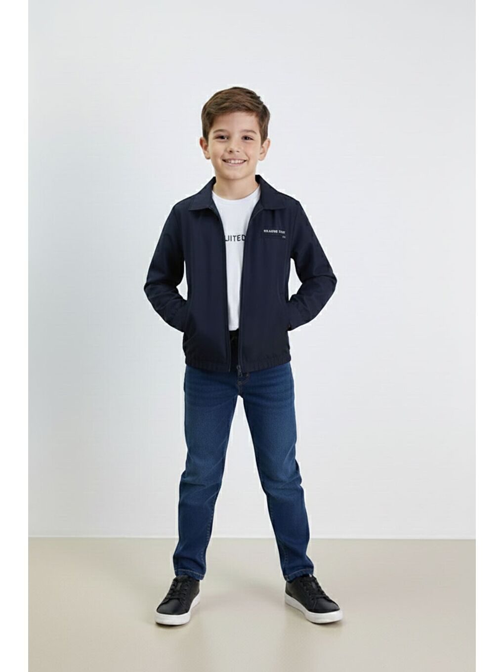 Lacivert Yazılı Ceketli Jean Pantolonlu Erkek Çocuk 3lü Takım 23374-1