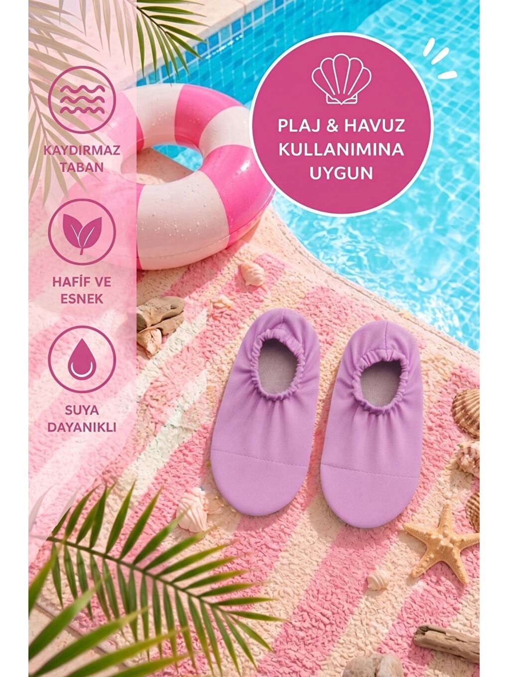 Mor Düz Renk Kaymaz Taban Bebek - Çocuk Deniz Ayakkabısı-2