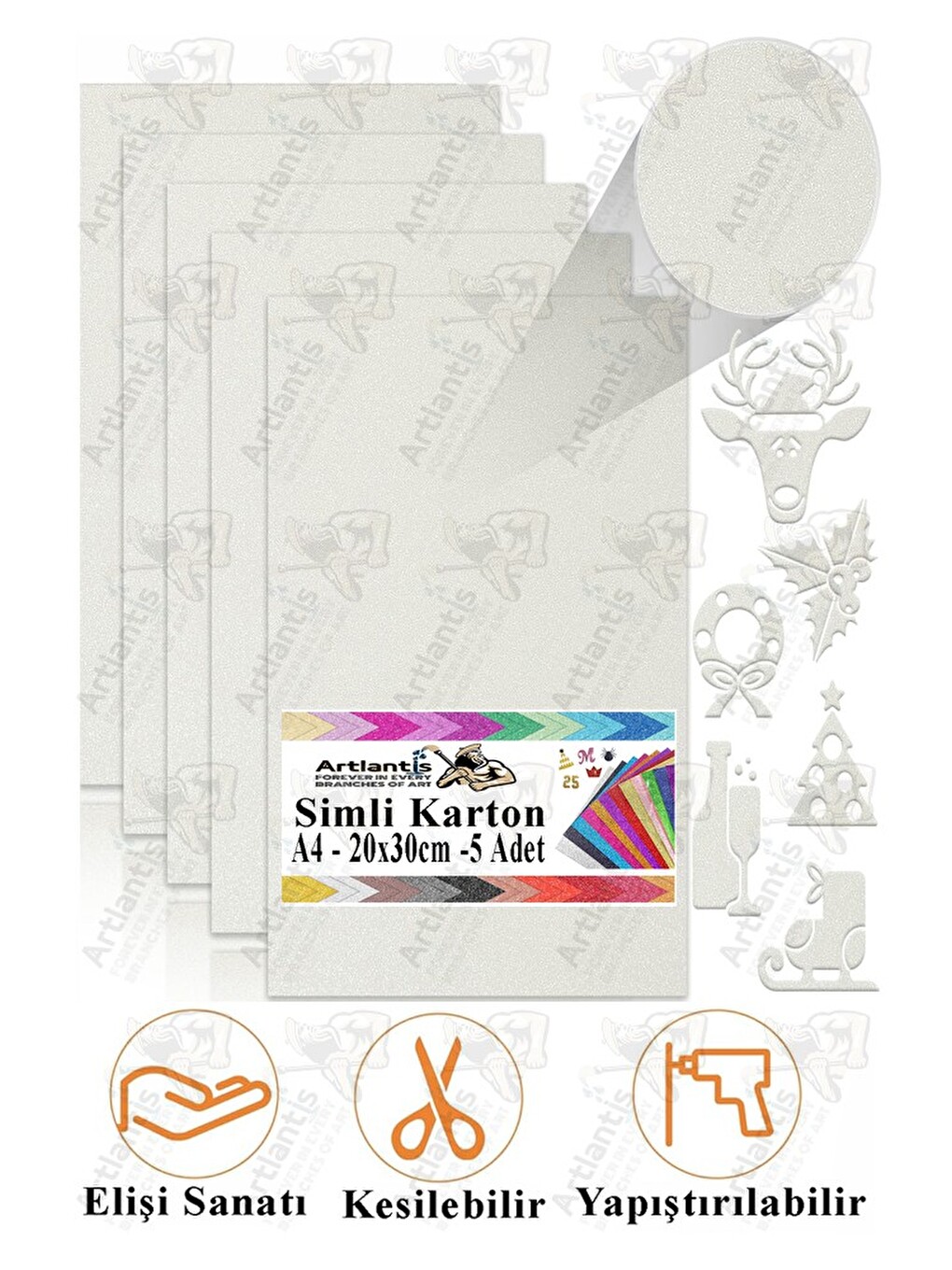 Simli Karton A4 20x30 Cm 5 Li 1 Paket Simli Fon Kartonu Parıltılı Kağıt Anasınıfı Kreş Etkinlik Proj