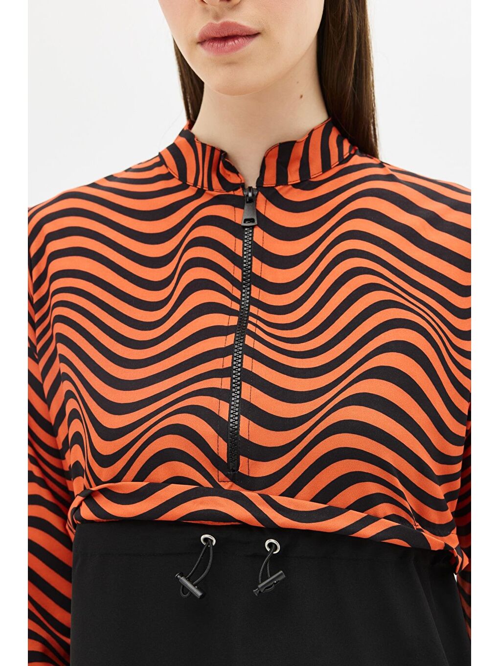 Kahverengi Desenli Belden Büzgülü 4'Lü Tesettür Mayo 6220 Kiremit/Siyah-10