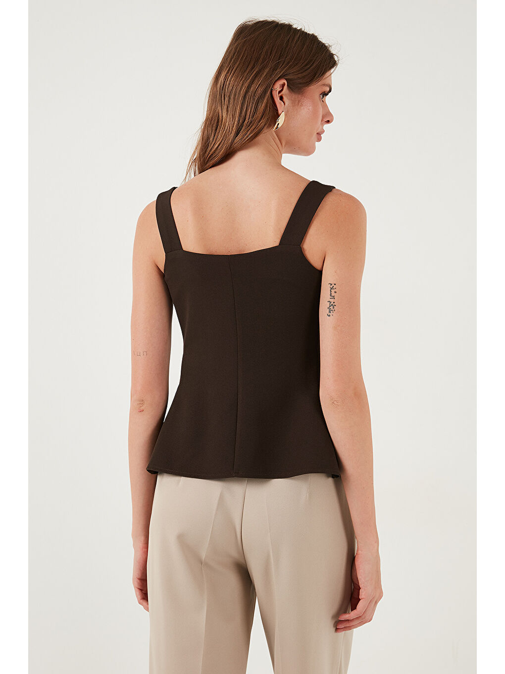 Kahverengi Fitted Fit V Yaka Düğmeli Yelek 611FYL145-6