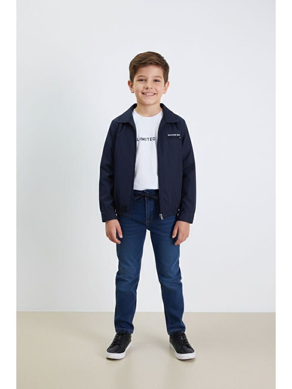Lacivert Yazılı Ceketli Jean Pantolonlu Erkek Çocuk 3lü Takım 23374-3