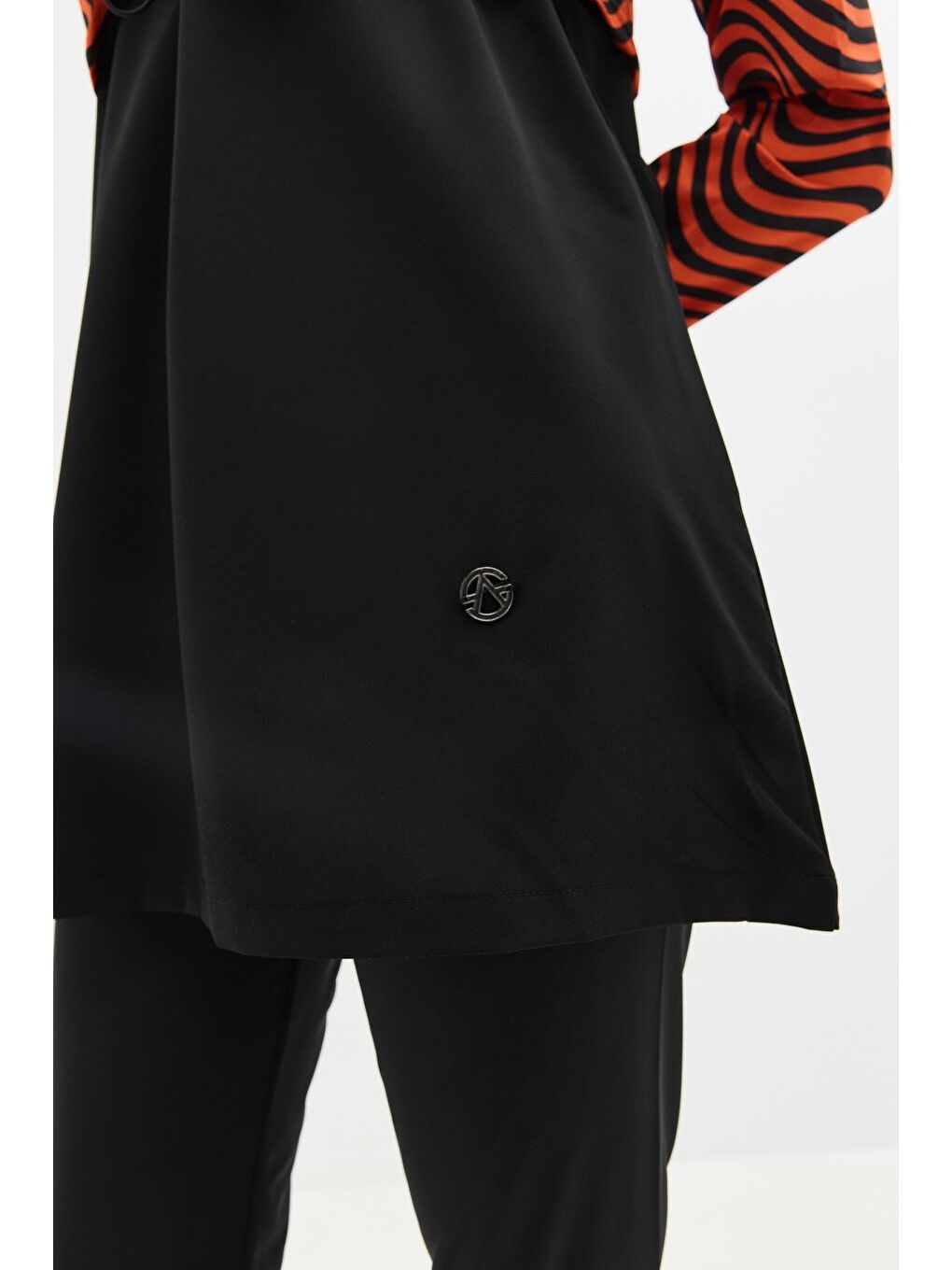 Kahverengi Desenli Belden Büzgülü 4'Lü Tesettür Mayo 6220 Kiremit/Siyah-11