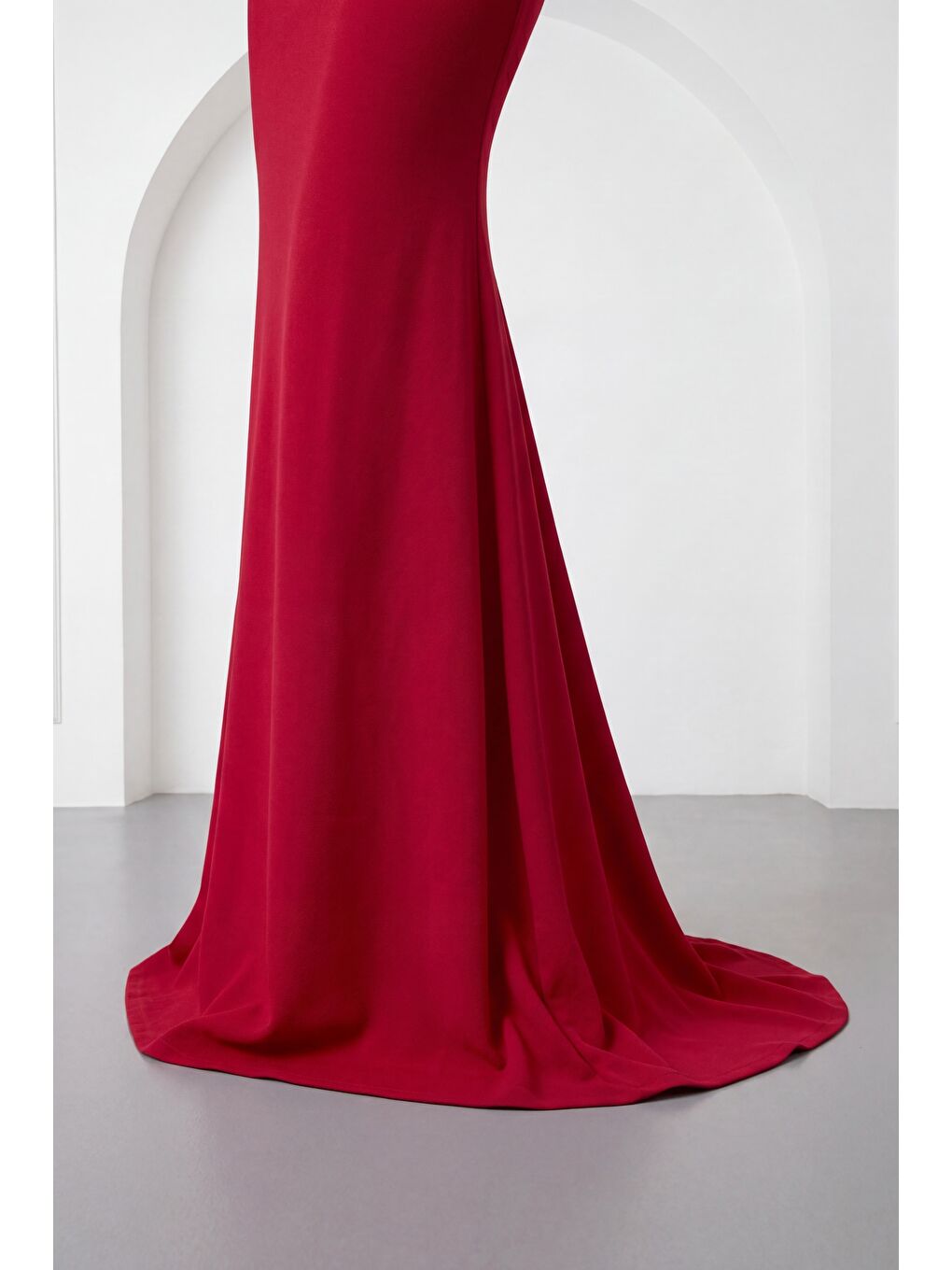 Kadın Bordo Kayık Yaka Uzun Abiye Elbise-3