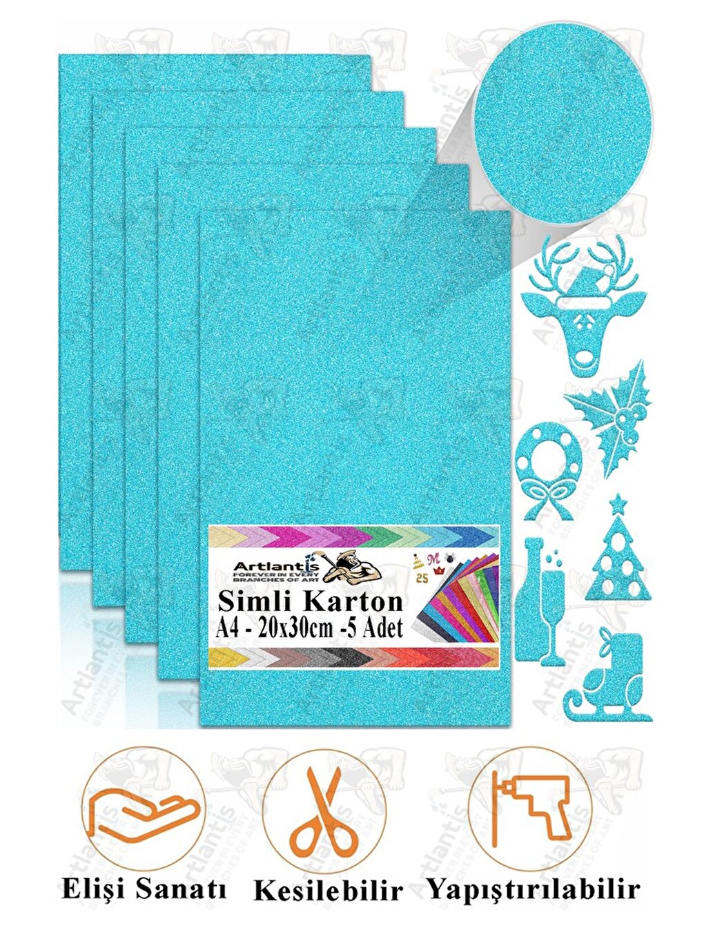 Simli Karton A4 20x30 Cm 5 Li 1 Paket Simli Fon Kartonu Parıltılı Kağıt Anasınıfı Kreş Etkinlik Proj