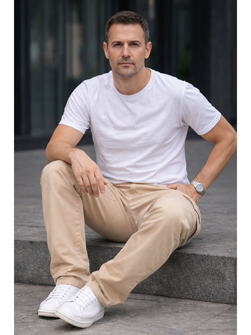 Bej Erkek Trend Bol Paça Günlük Kargo Taş Baggy Pantolon-4