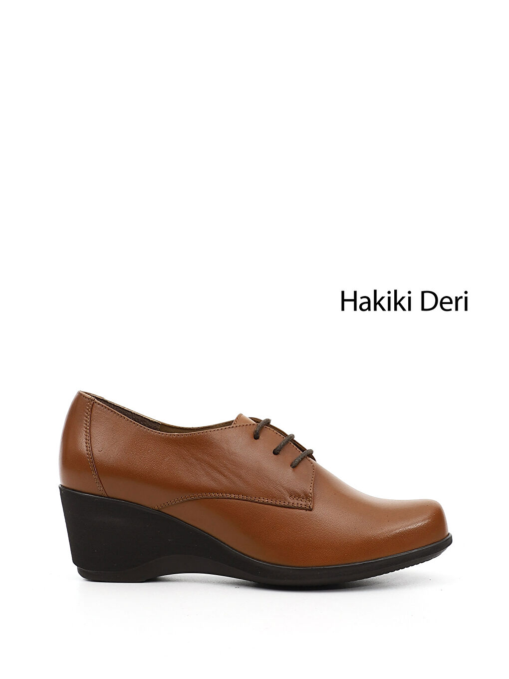 Kahverengi Kadın KAHVERENGİ-TABA Bağcıklı Dolgu Taban Hakiki Deri Ayakkabı