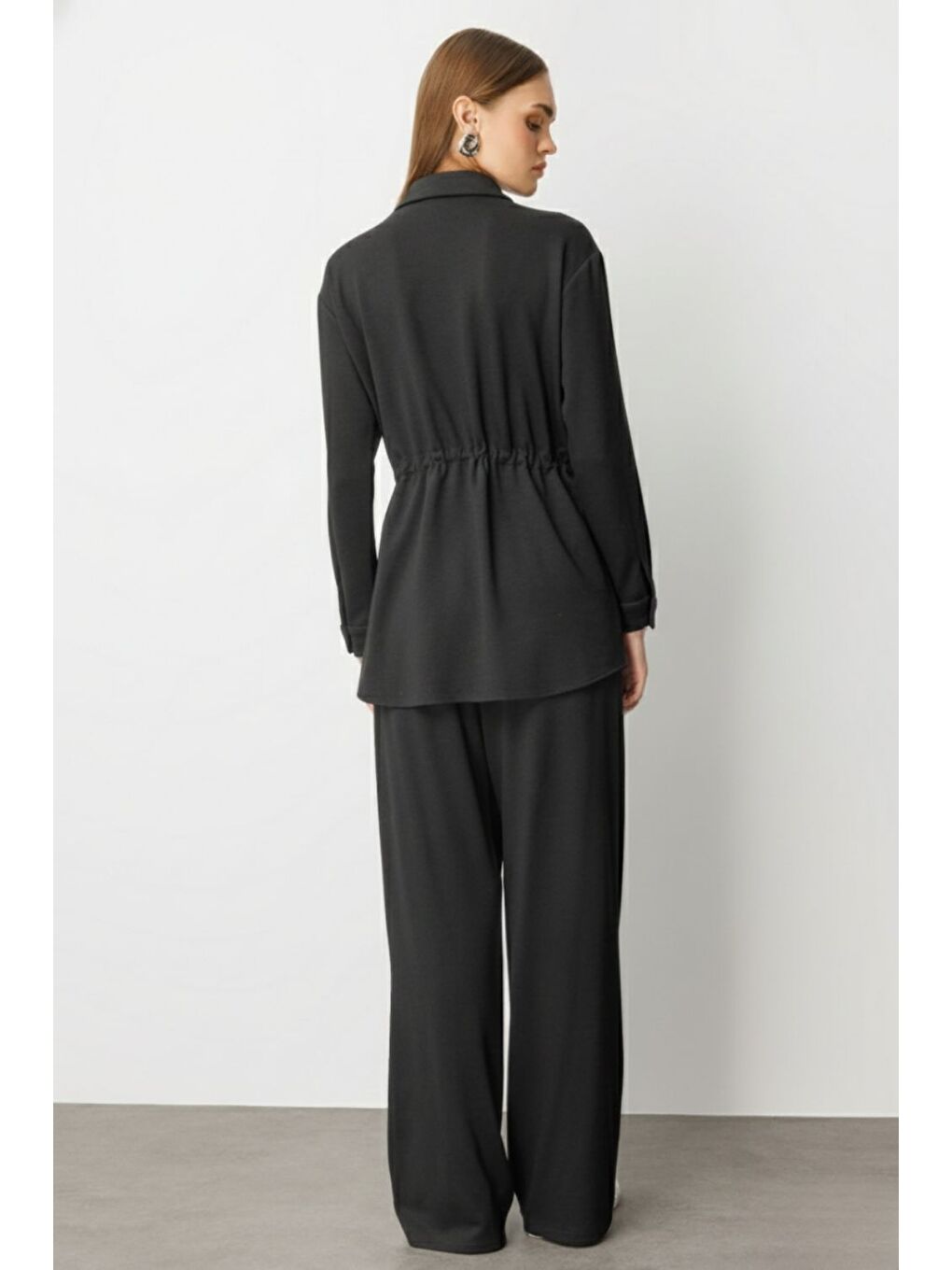 Beli İp Büzgülü Yumuşak Dokulu Antrasit Tunik-4