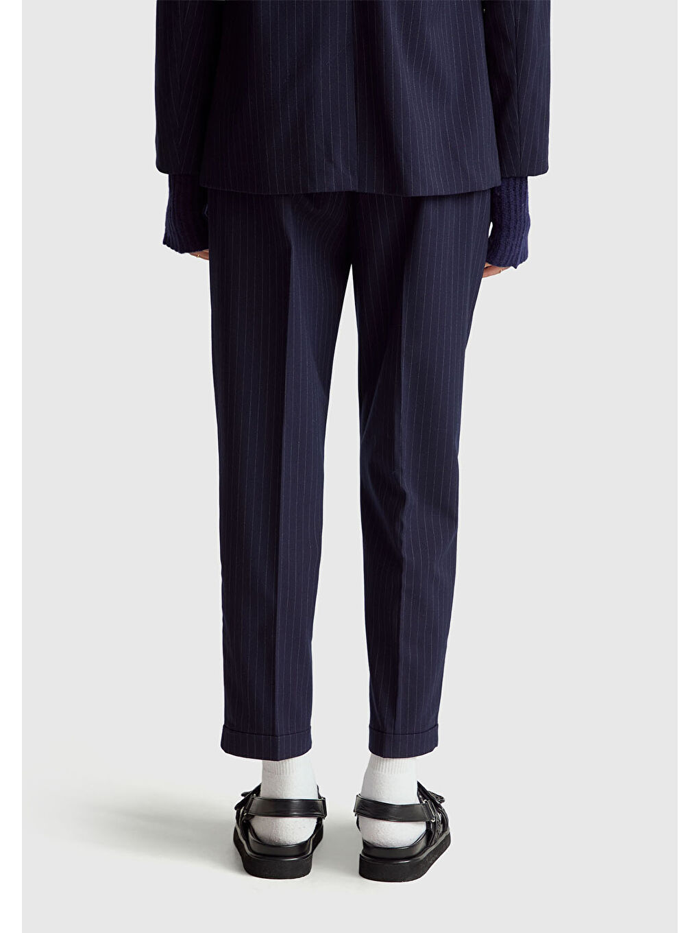 Kadın Lacivert Viskoz Karışımlı Paçası Katlamalı Jogger Pantolon-2