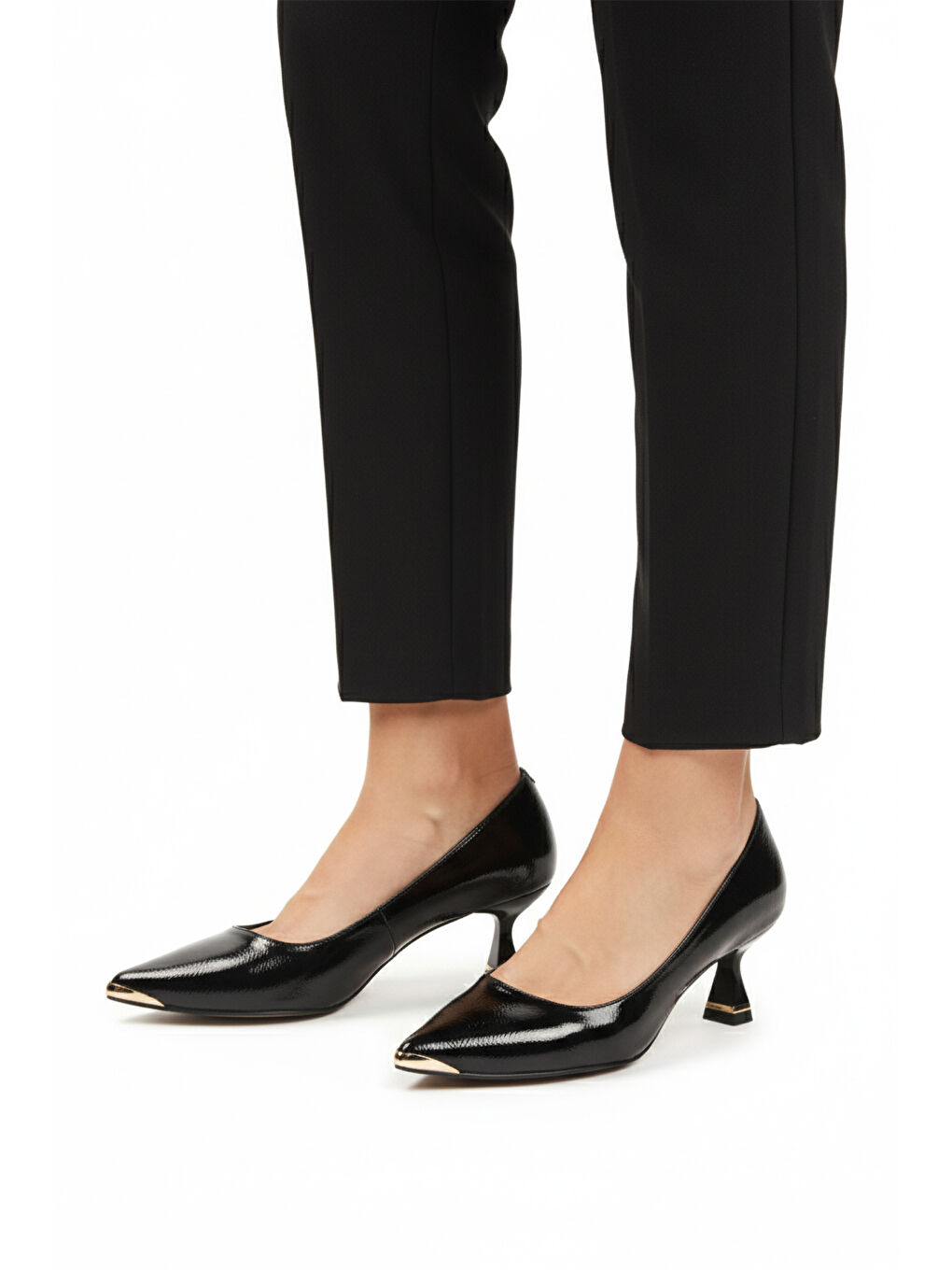 Siyah Kırışık İnce Kısa Topuklu Kadın Abiye Ayakkabı 357171 Z