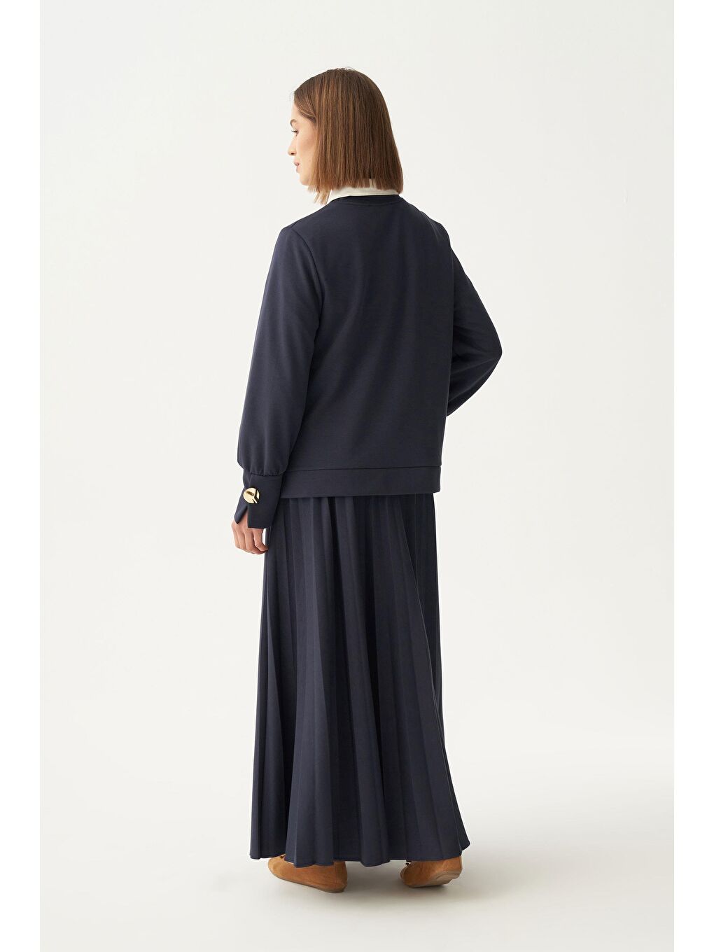 Lacivert-Yumuşak Dokulu Pliseli Etekli Takım-2