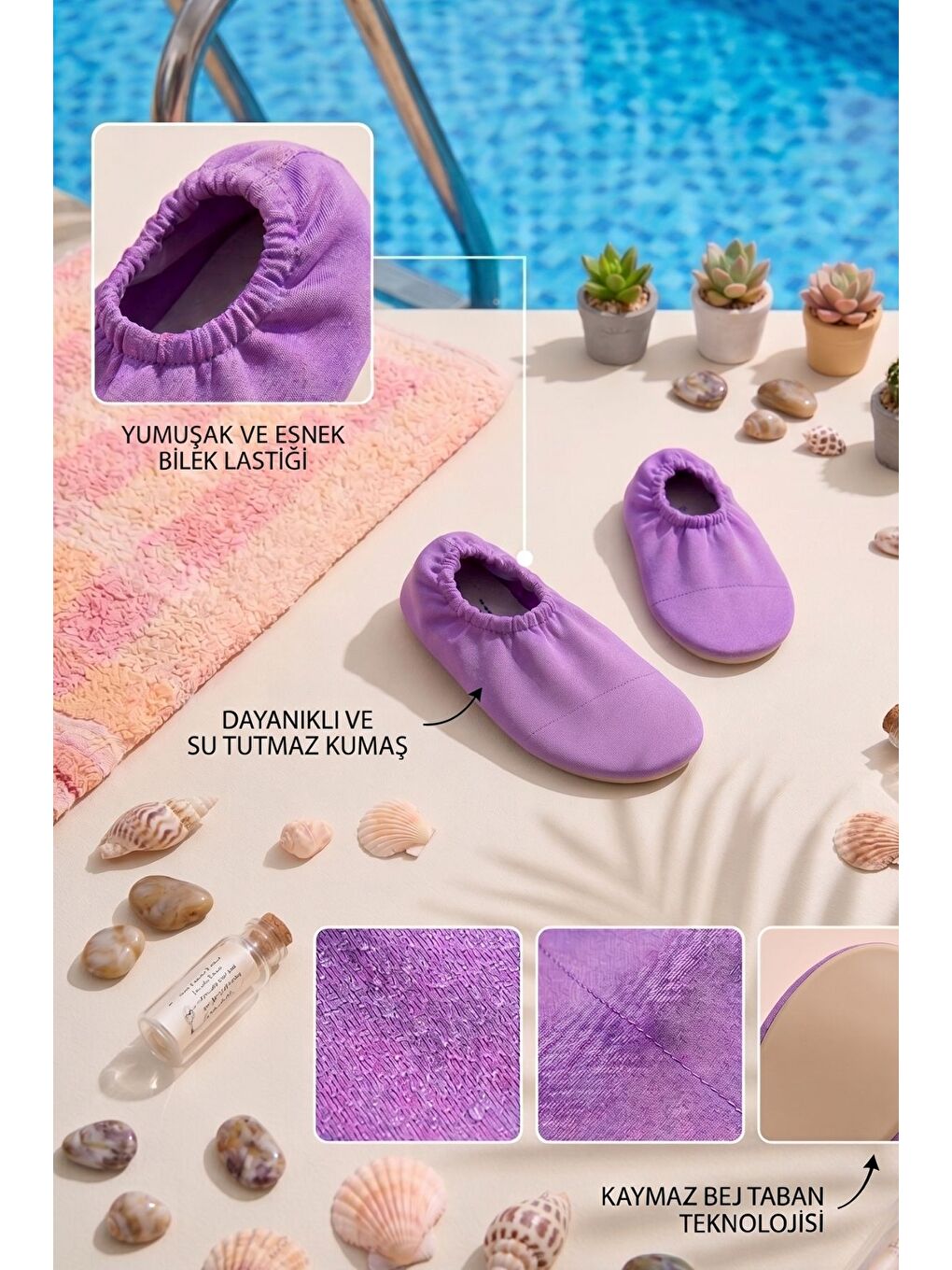 Mor Düz Renk Kaymaz Taban Bebek - Çocuk Deniz Ayakkabısı-6