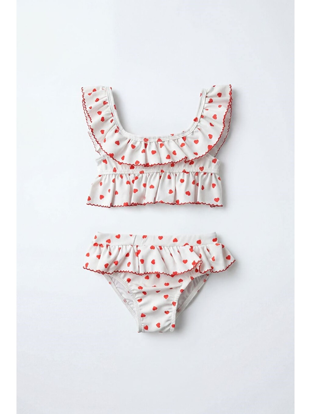 Karışık Kız Çocuk Pamuklu Kalp Desenli Fırfırlı Bikini Mayo Takımı