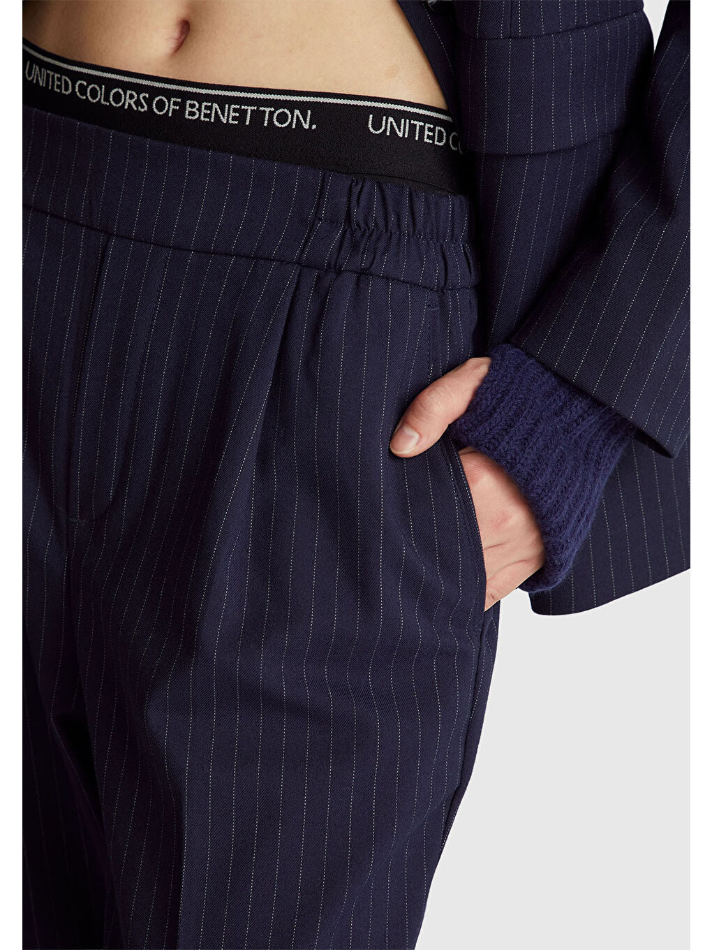 Kadın Lacivert Viskoz Karışımlı Paçası Katlamalı Jogger Pantolon-4