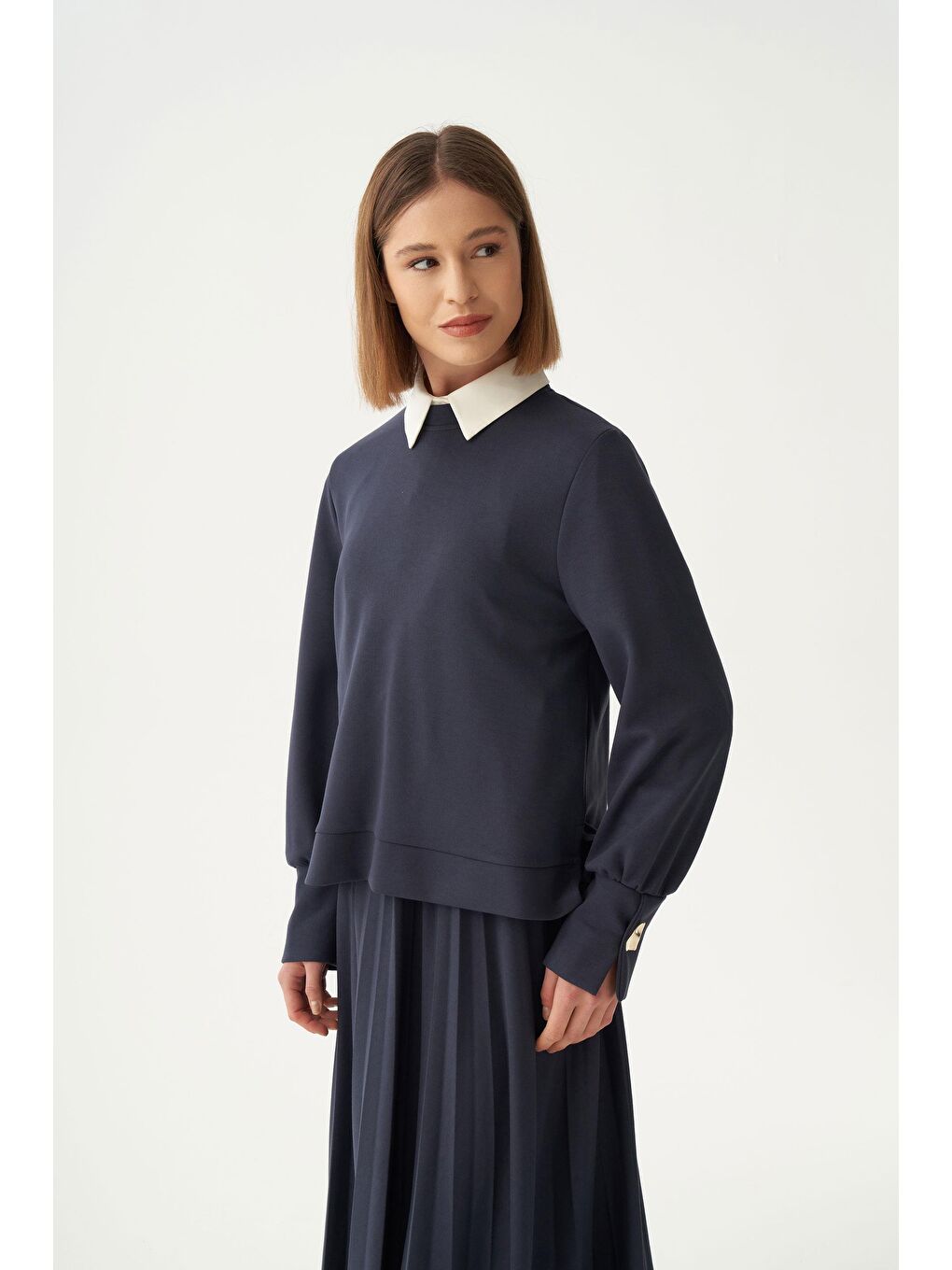 Lacivert-Yumuşak Dokulu Pliseli Etekli Takım-3