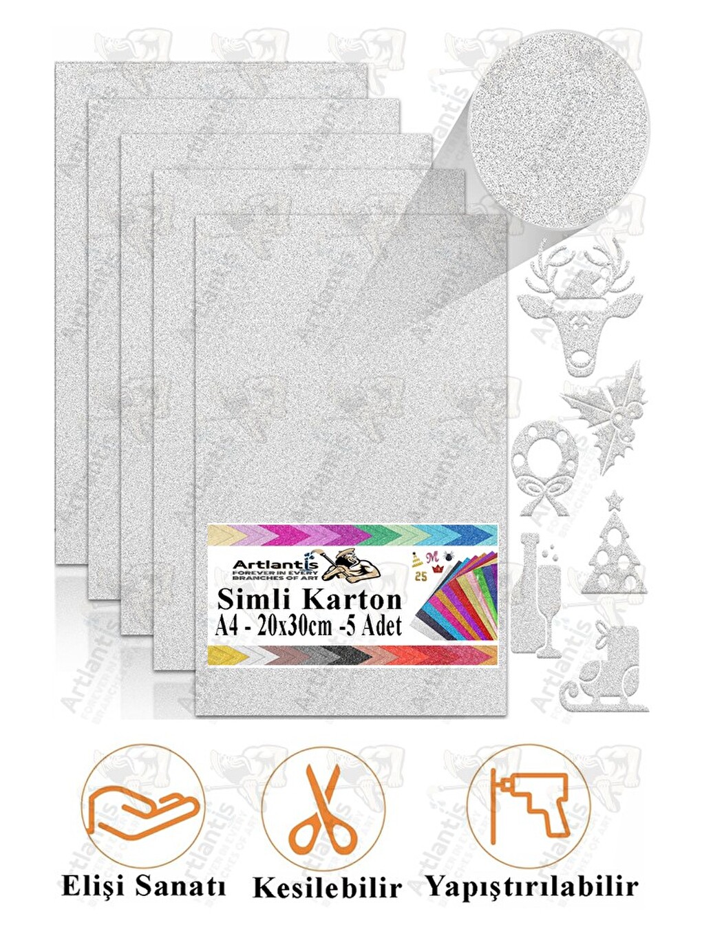 Simli Karton A4 20x30 Cm 5 Li 1 Paket Simli Fon Kartonu Parıltılı Kağıt Anasınıfı Kreş Etkinlik Proj