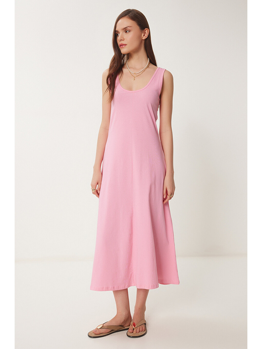 Pembe Kolsuz Basic Yazlık Örme Elbise PEMBE LCR0057-1