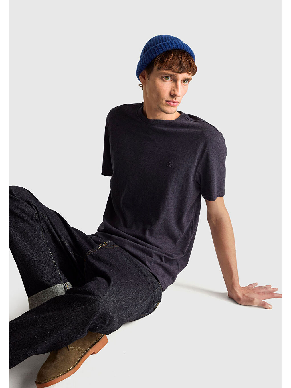 Erkek Lacivert Mix %100 Pamuk Logo İşlemeli Bisiklet Yaka T-Shirt-4