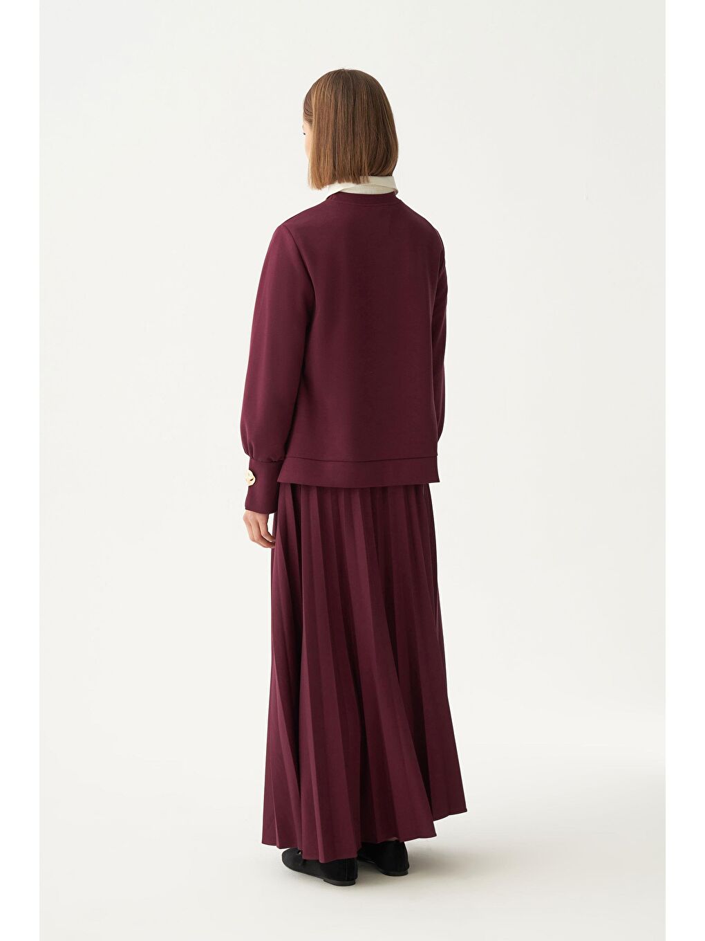 Bordo-Yumuşak Dokulu Pliseli Etekli Takım-2