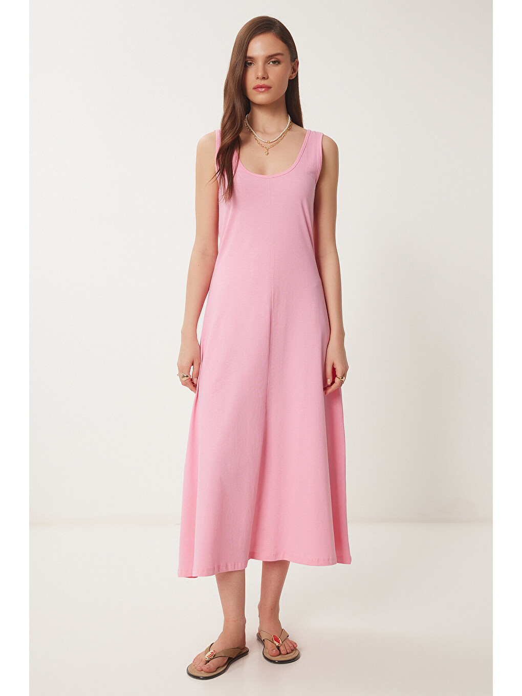 Pembe Kolsuz Basic Yazlık Örme Elbise PEMBE LCR0057-2