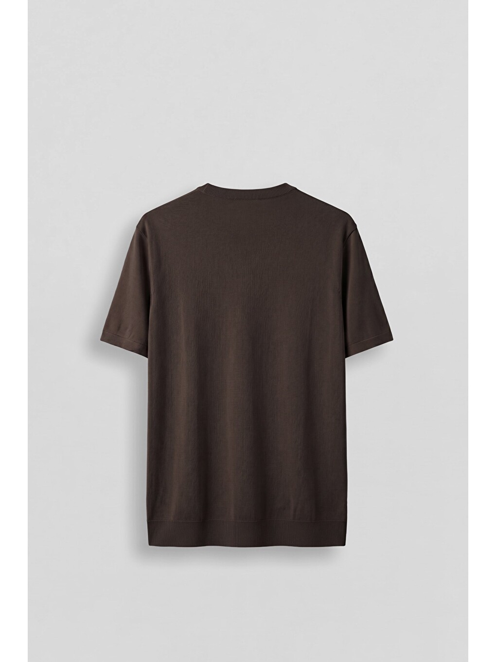 Erkek Slim Fit Triko Bisiklet Yaka Basic T-Shirt Kahverengi-1