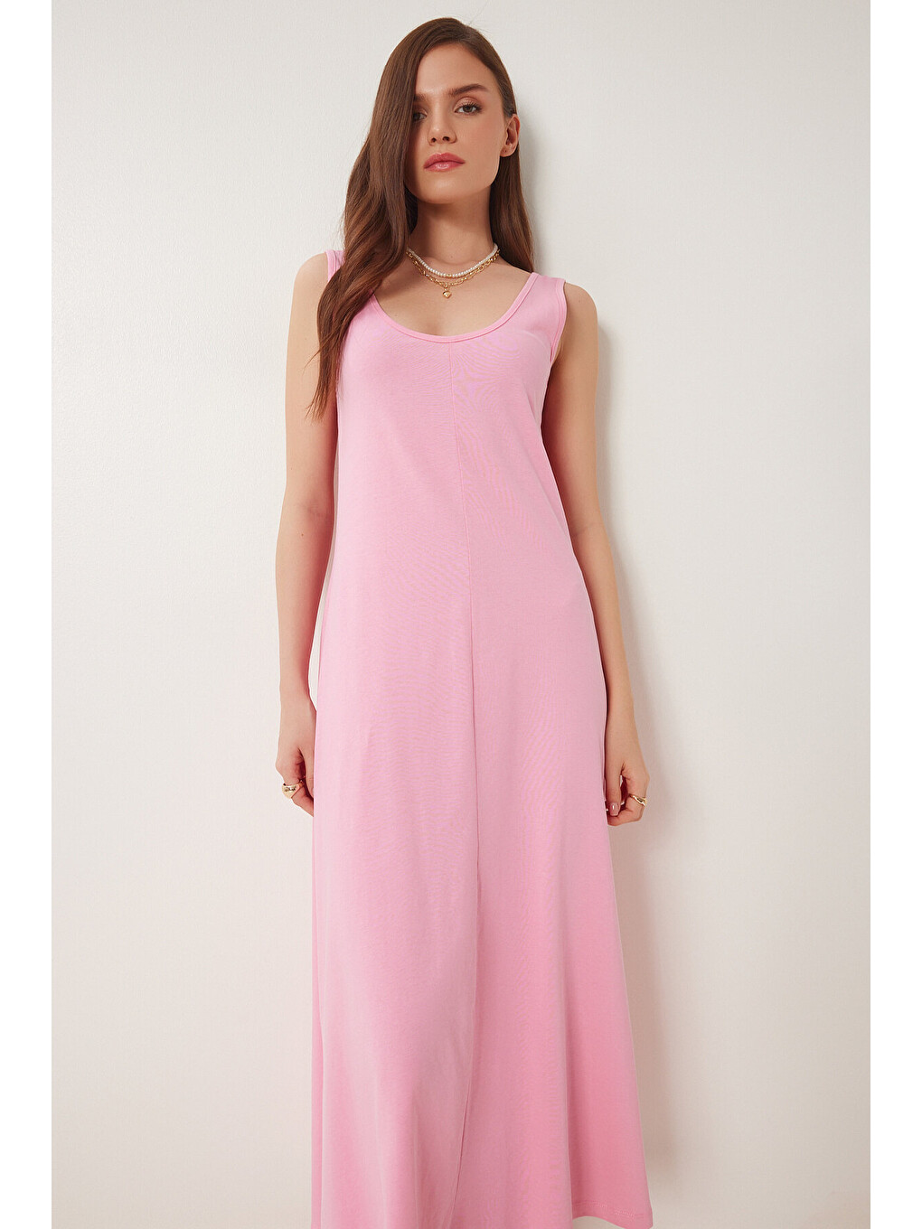 Pembe Kolsuz Basic Yazlık Örme Elbise PEMBE LCR0057-3