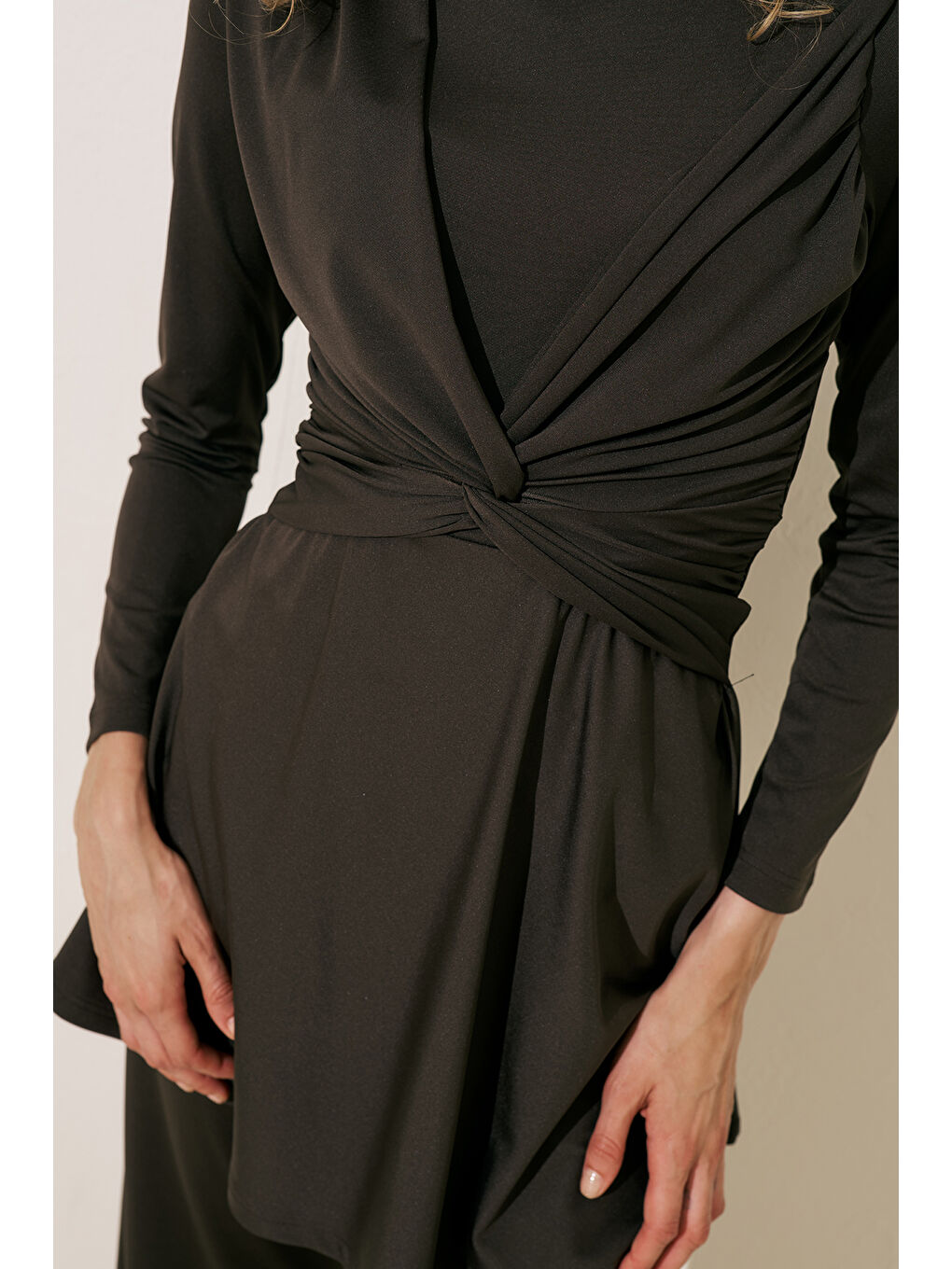 Düğüm Detaylı Tesettür Mayo Kahverengi-4