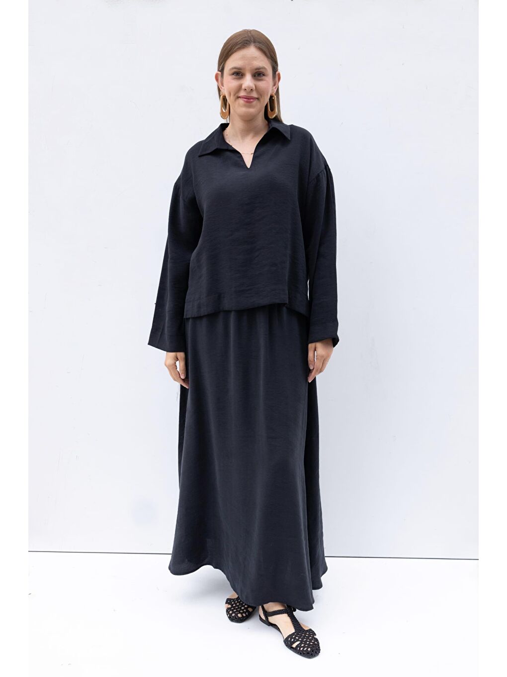 Antrasit-V Yakalı Modal Etekli Takım-2