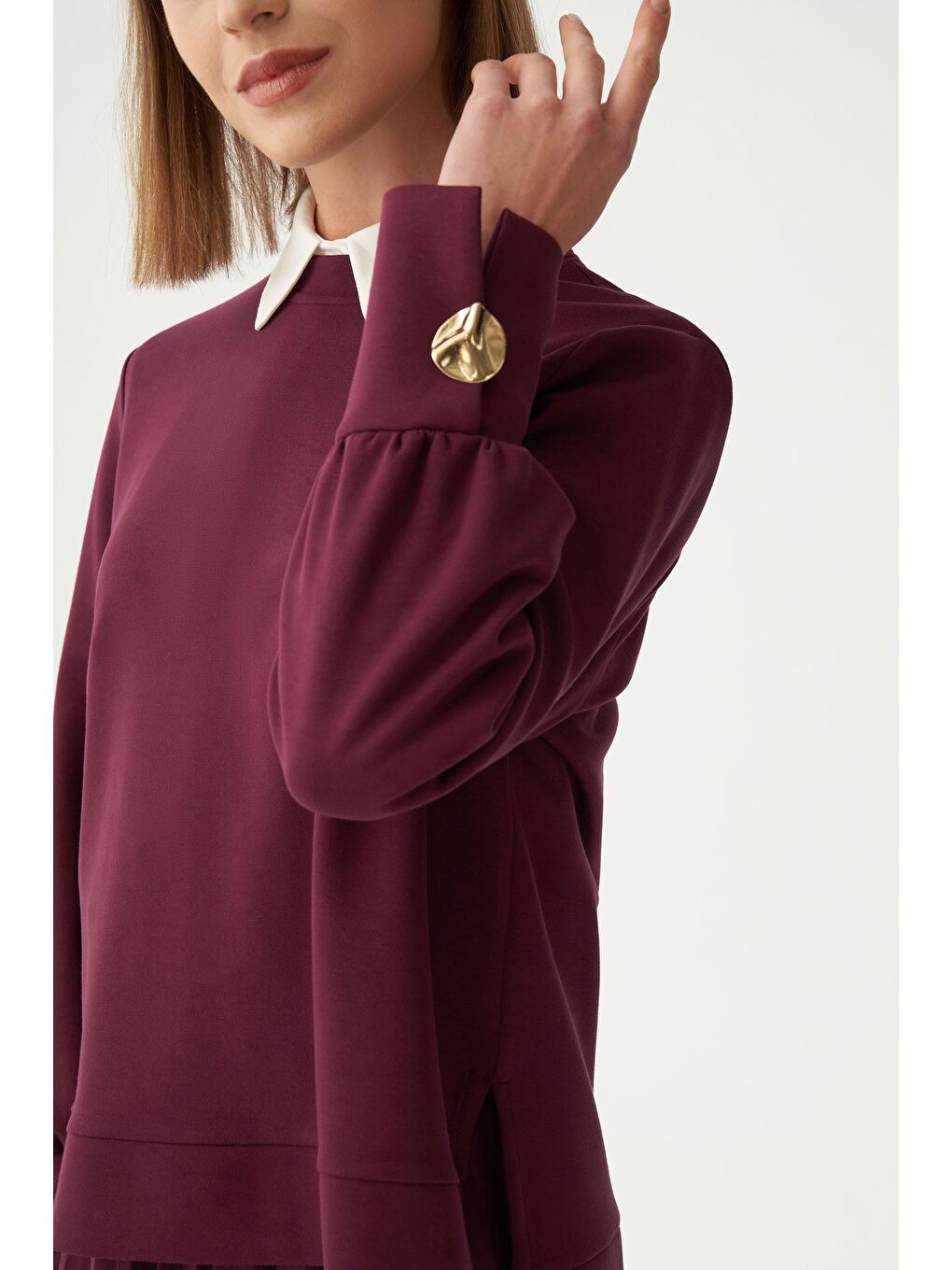 Bordo-Yumuşak Dokulu Pliseli Etekli Takım-3