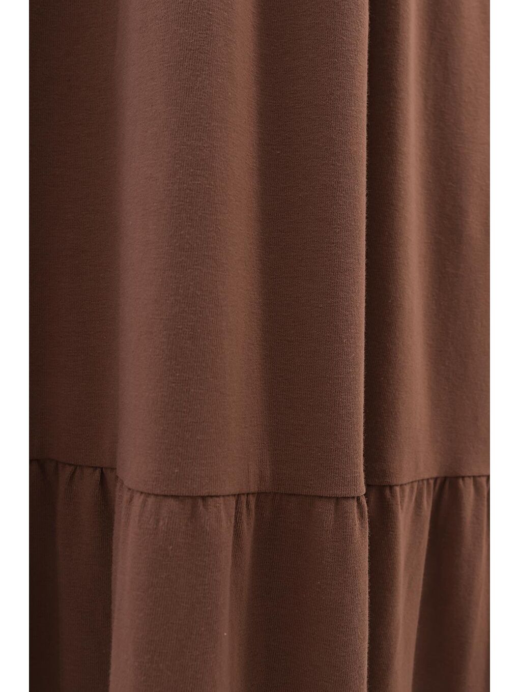Bej Vizon Pamuklu Fırfırlı Cepli Elastanlı Penye Elbise-4
