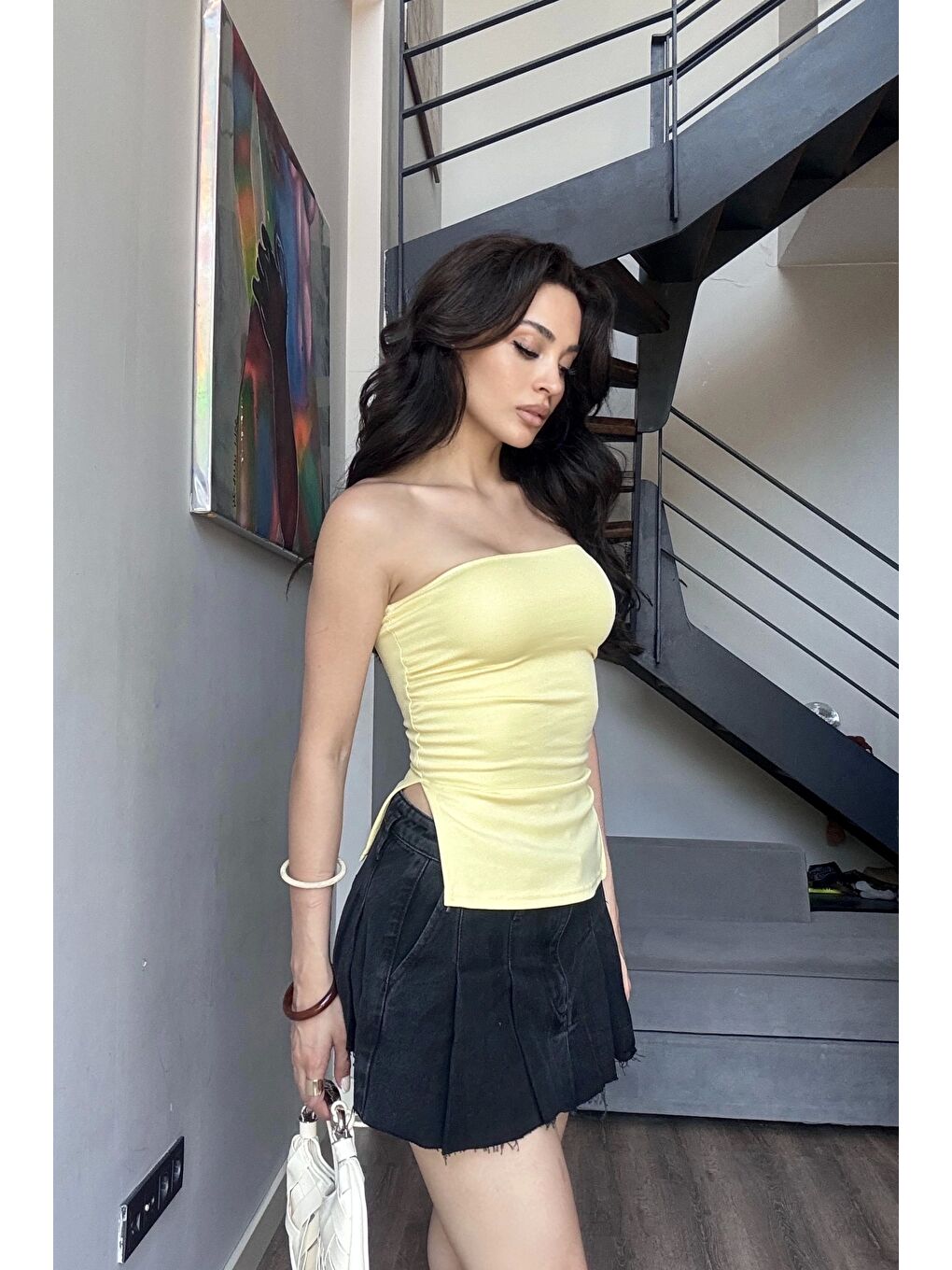 Kadın Sarı Yırtmaçlı Crop 0309-2