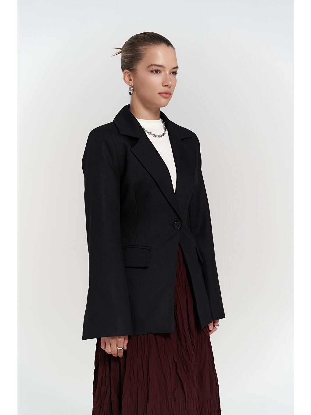 Lecco Dar Kesim Siyah Blazer-3