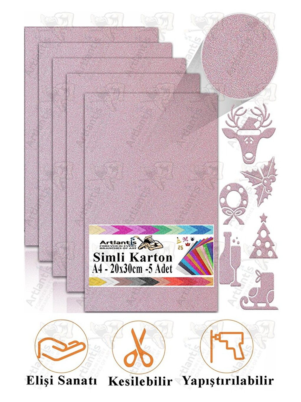 Simli Karton A4 20x30 Cm 5 Li 1 Paket Simli Fon Kartonu Parıltılı Kağıt Anasınıfı Kreş Etkinlik Proj